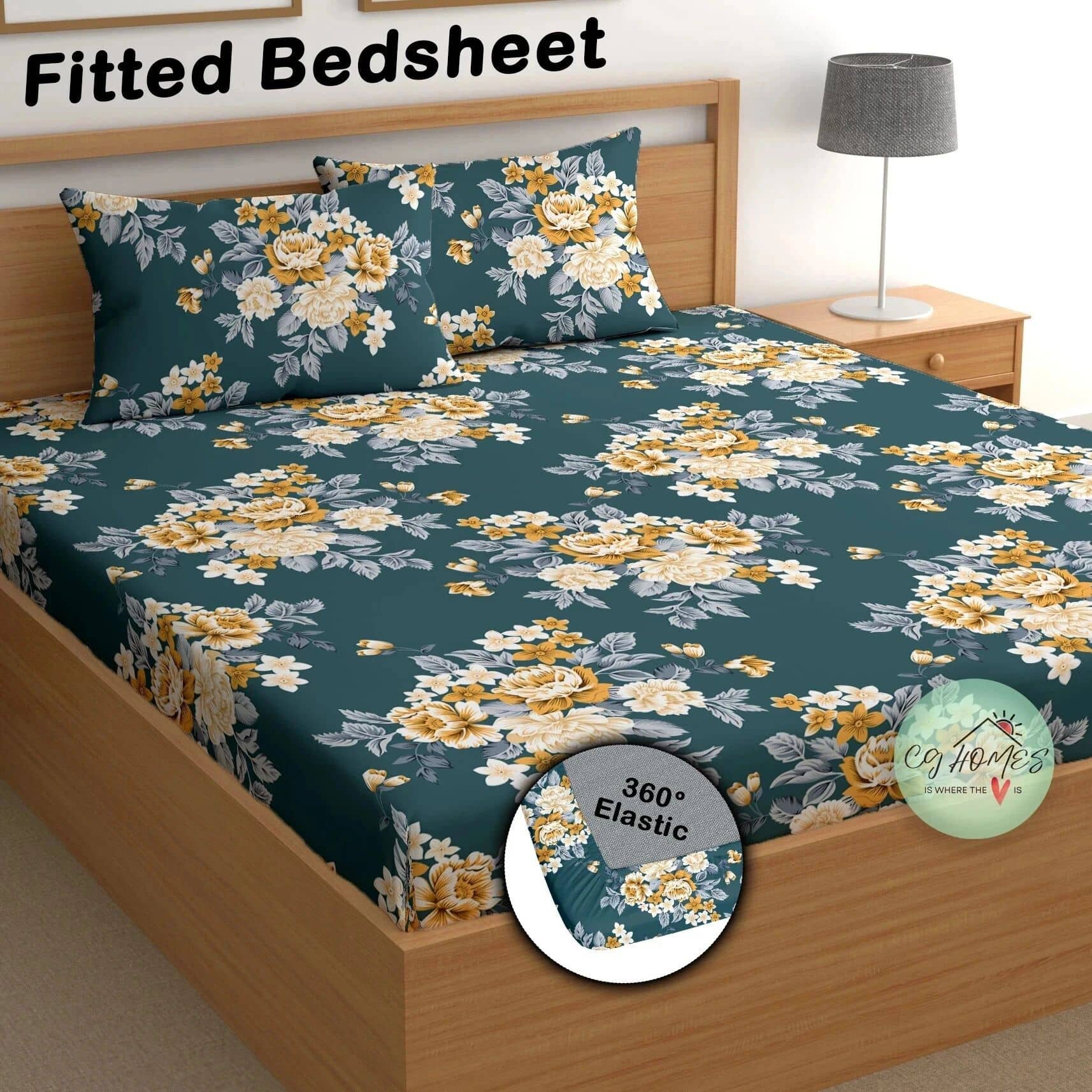 CG HOMES Poly Cotton Floral Fitted ( Double Bed ) - Green