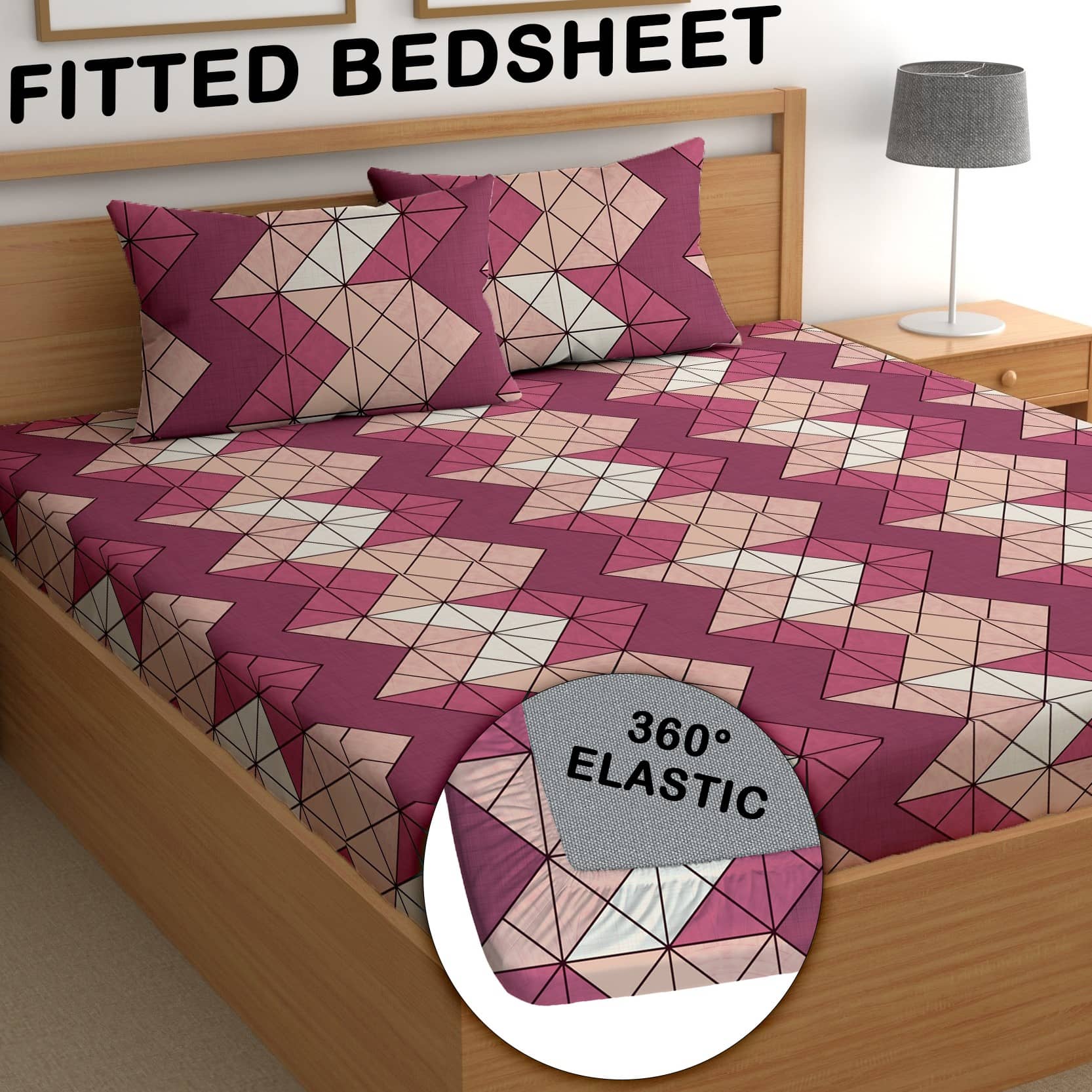 CG HOMES Poly Cotton 1 Double Fitted Bedsheet with 2 Pillow Covers ( 230 cm x 225 cm ) , Maroon