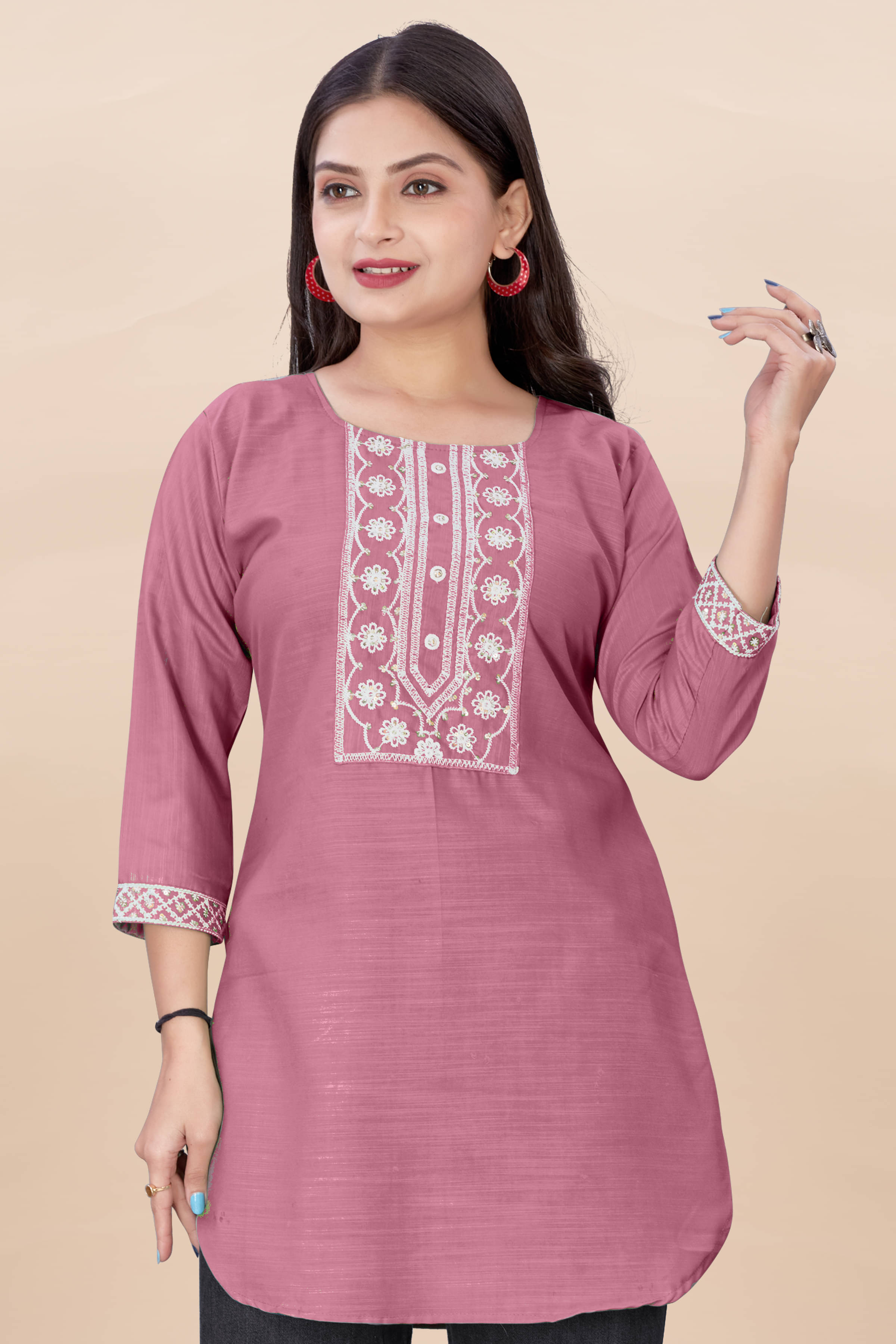 DHANSHREE TEX Women Viscose Rayon Solid Straight Kurti ( Pink ) DHANSHREE TEX Women Viscose Rayon Solid Straight Kurti ( Pink )