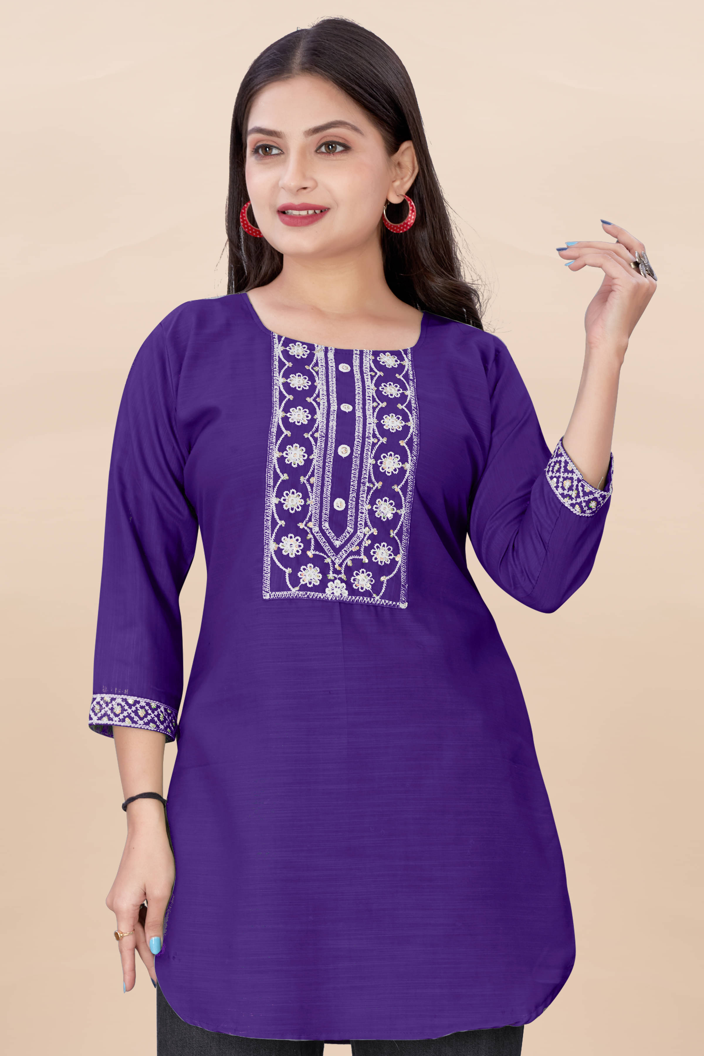 DHANSHREE TEX Women Viscose Rayon Embroidered Straight Kurti ( Lavender ) DHANSHREE TEX Women Viscose Rayon Embroidered Straight Kurti ( Lavender )