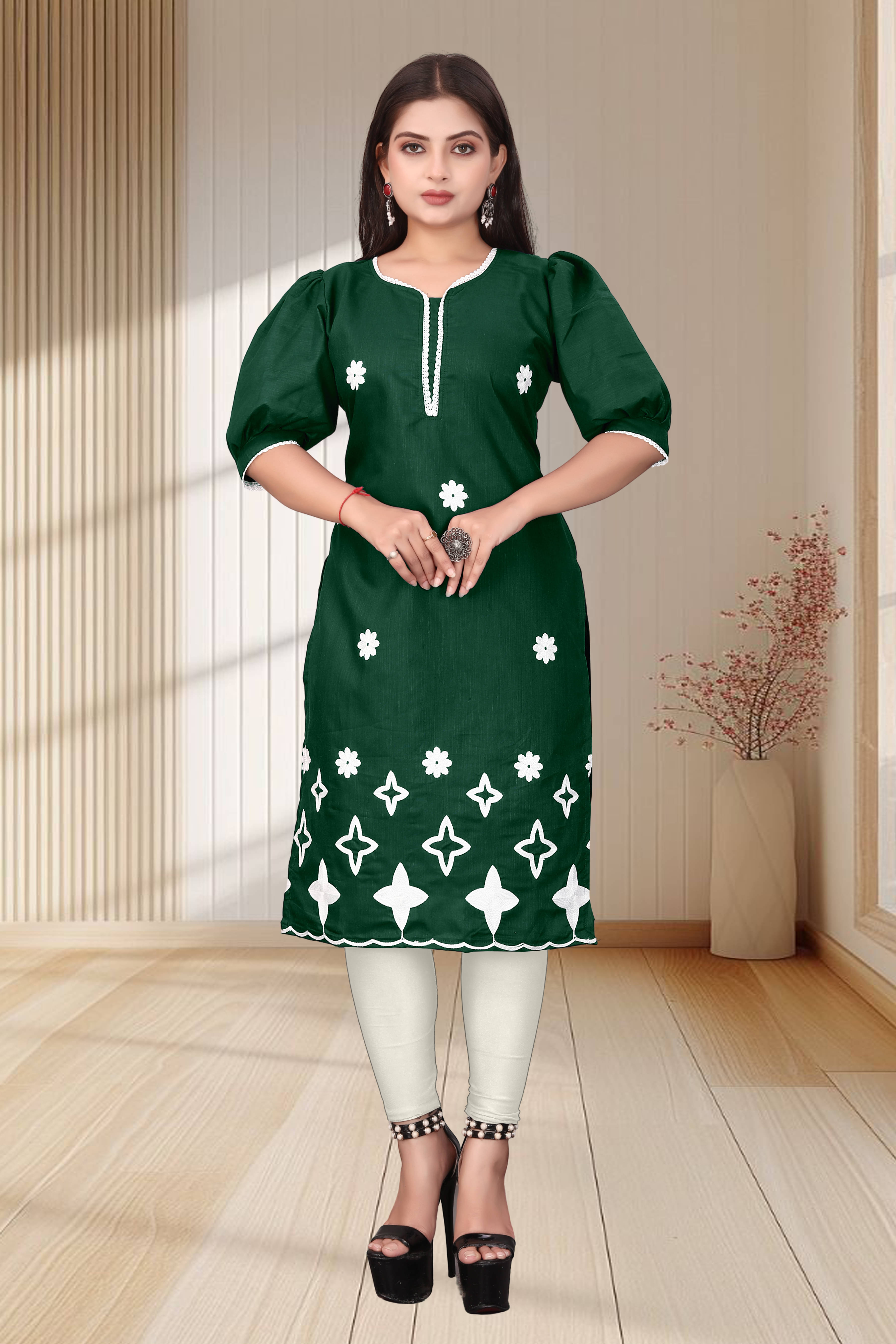 DHANSHREE TEX Women Viscose Rayon Solid A-line Kurti ( Green ) DHANSHREE TEX Women Viscose Rayon Solid A-line Kurti ( Green )