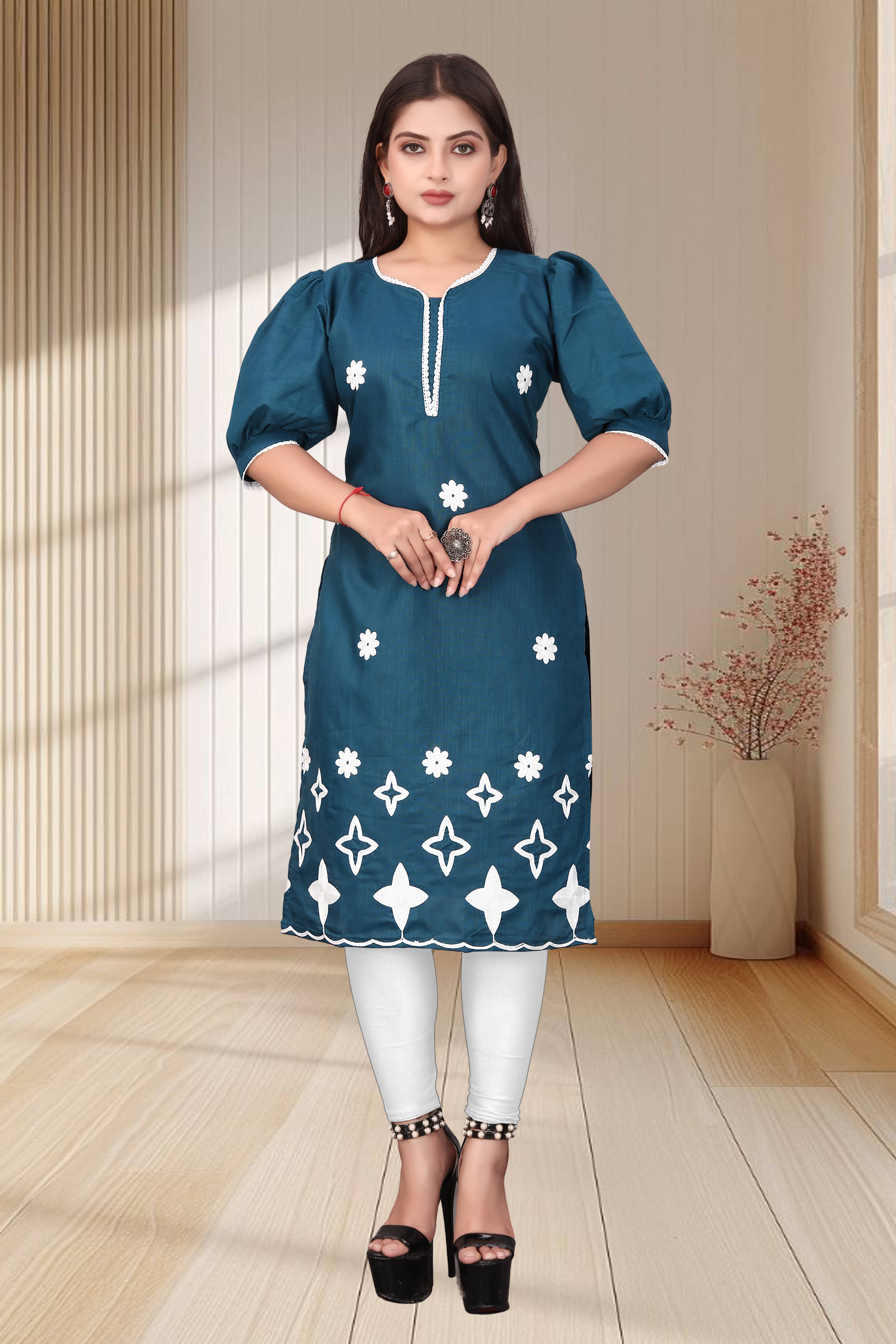 DHANSHREE TEX Women Viscose Rayon Solid A-line Kurti ( Teal ) DHANSHREE TEX Women Viscose Rayon Solid A-line Kurti ( Teal )