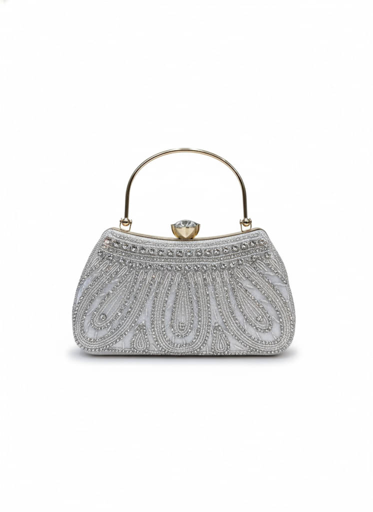     			De Elmore Silver Velvet Box Clutch
