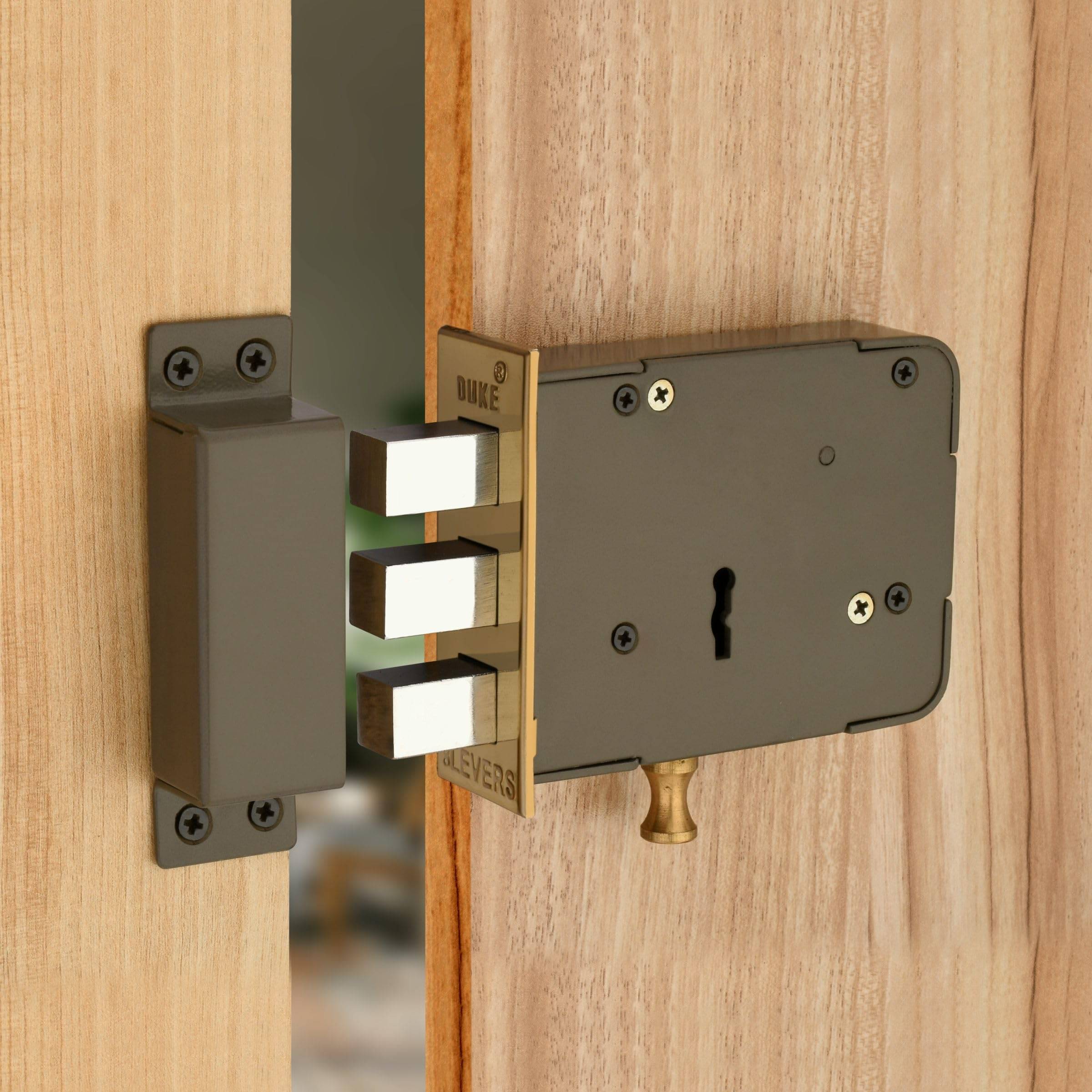 Duke Heavy Duty Door Lock Bullet with Lever Mechanism, Weather-Proof, Easy Installation, Key Hole Cover, Grey | 12 Gage Heavy Lock | 3 Keys     			Duke Heavy Duty Door Lock Bullet with Lever Mechanism, Weather-Proof, Easy Installation, Key Hole Cover, Grey | 12 Gage Heavy Lock | 3 Keys