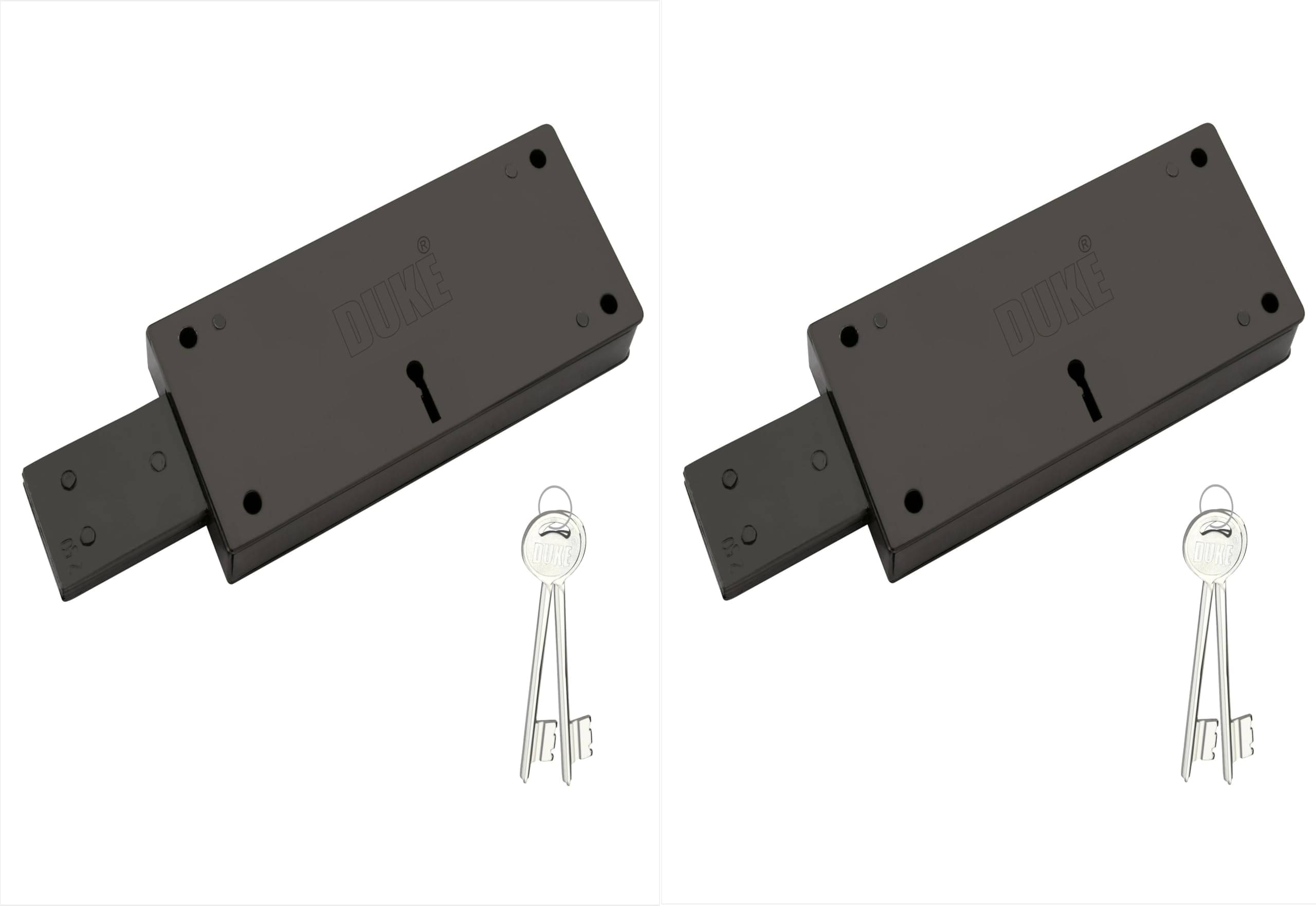 Duke Shutter Lock Sleek Pack of 2 Pieces Rolling Shutter Lock 3 Turn Shutter Locks Locks for Shutter & Main gate Color Black Steel     			Duke Shutter Lock Sleek Pack of 2 Pieces Rolling Shutter Lock 3 Turn Shutter Locks Locks for Shutter & Main gate Color Black Steel