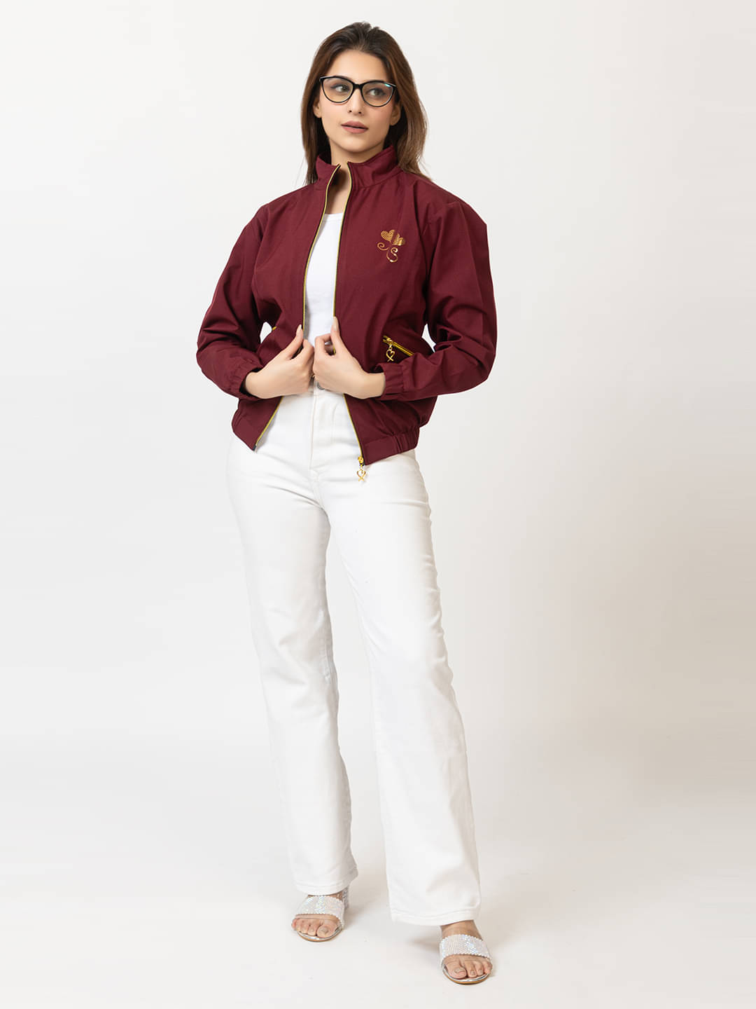 ELVINO Women High Neck Bomber Jacket ( Maroon ) ELVINO Women High Neck Bomber Jacket ( Maroon )