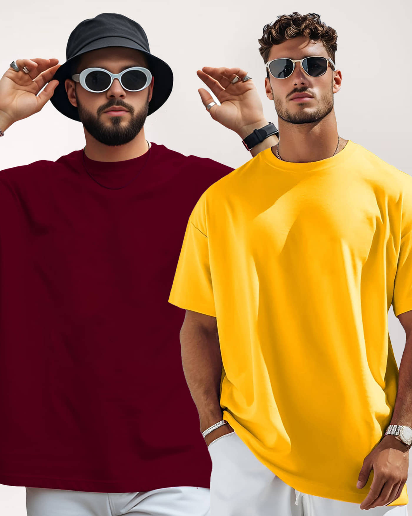 ENITOR Men Cotton Blend Oversized Fit Solid T-Shirt ( Yellow )