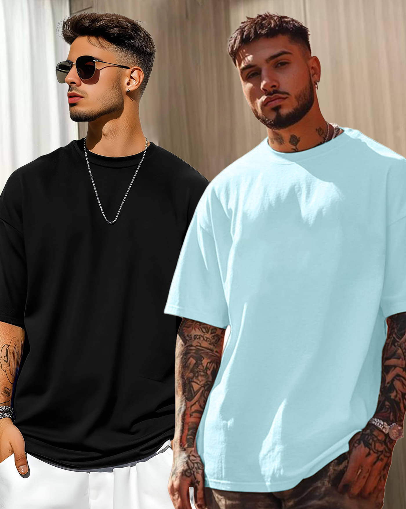 ENITOR Men Cotton Blend Oversized Fit Solid T-Shirt ( Sky Blue ) ENITOR Men Cotton Blend Oversized Fit Solid T-Shirt ( Sky Blue )