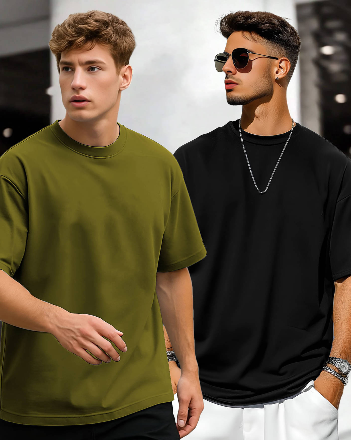 ENITOR Men Cotton Blend Oversized Fit Solid T-Shirt ( Olive )     			ENITOR Men Cotton Blend Oversized Fit Solid T-Shirt ( Olive )