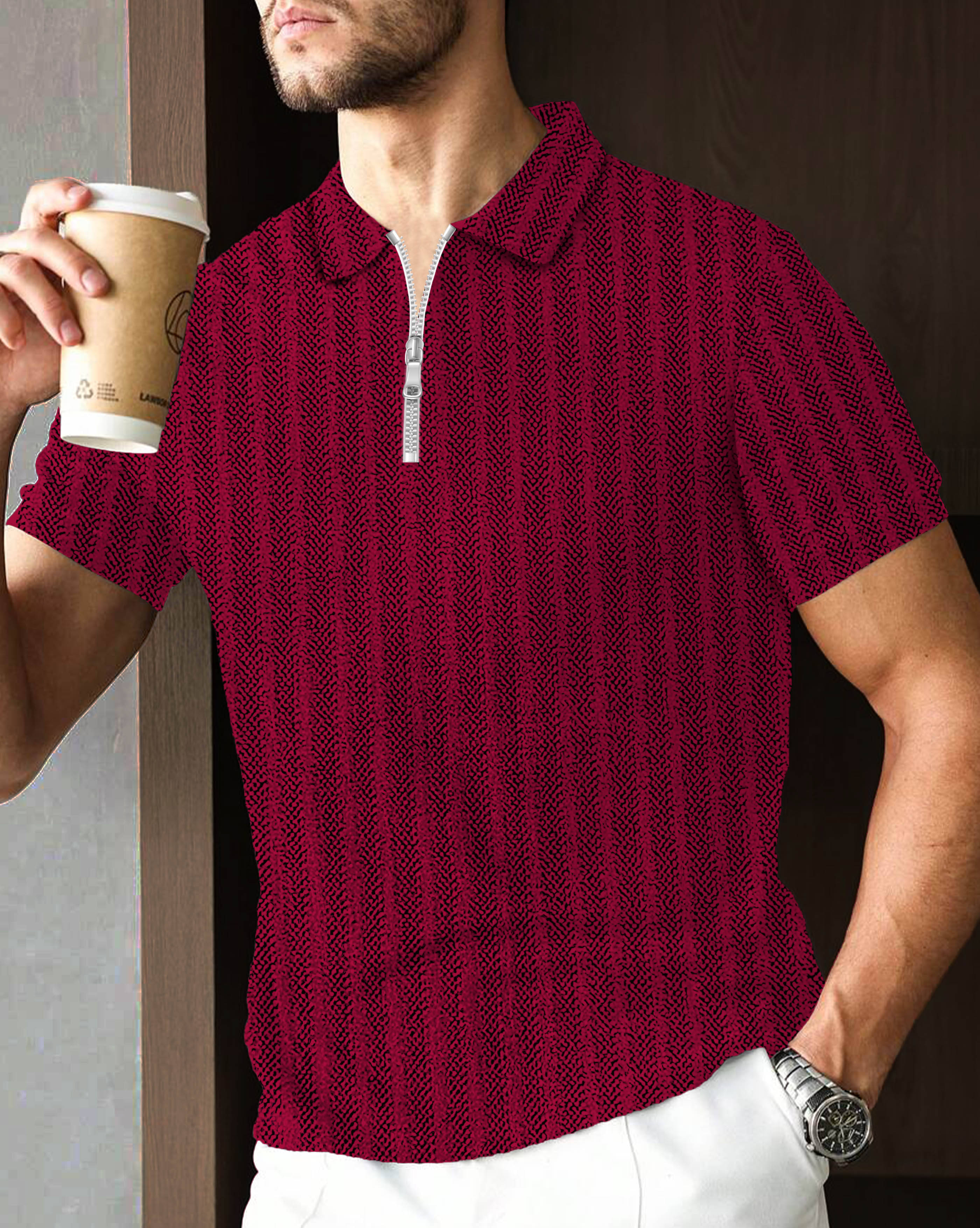     			ENITOR Men Cotton Blend Regular Fit Self Design Polo T Shirt ( Maroon )