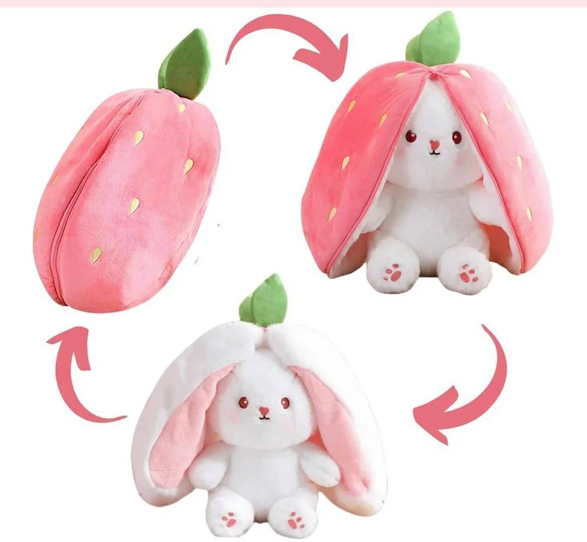 HELLOBEAR Adorable Rabbit under a Strawberry - Trending Bunny Soft Toy - 34 cm (Pink) HELLOBEAR Adorable Rabbit under a Strawberry - Trending Bunny Soft Toy - 34 cm (Pink)
