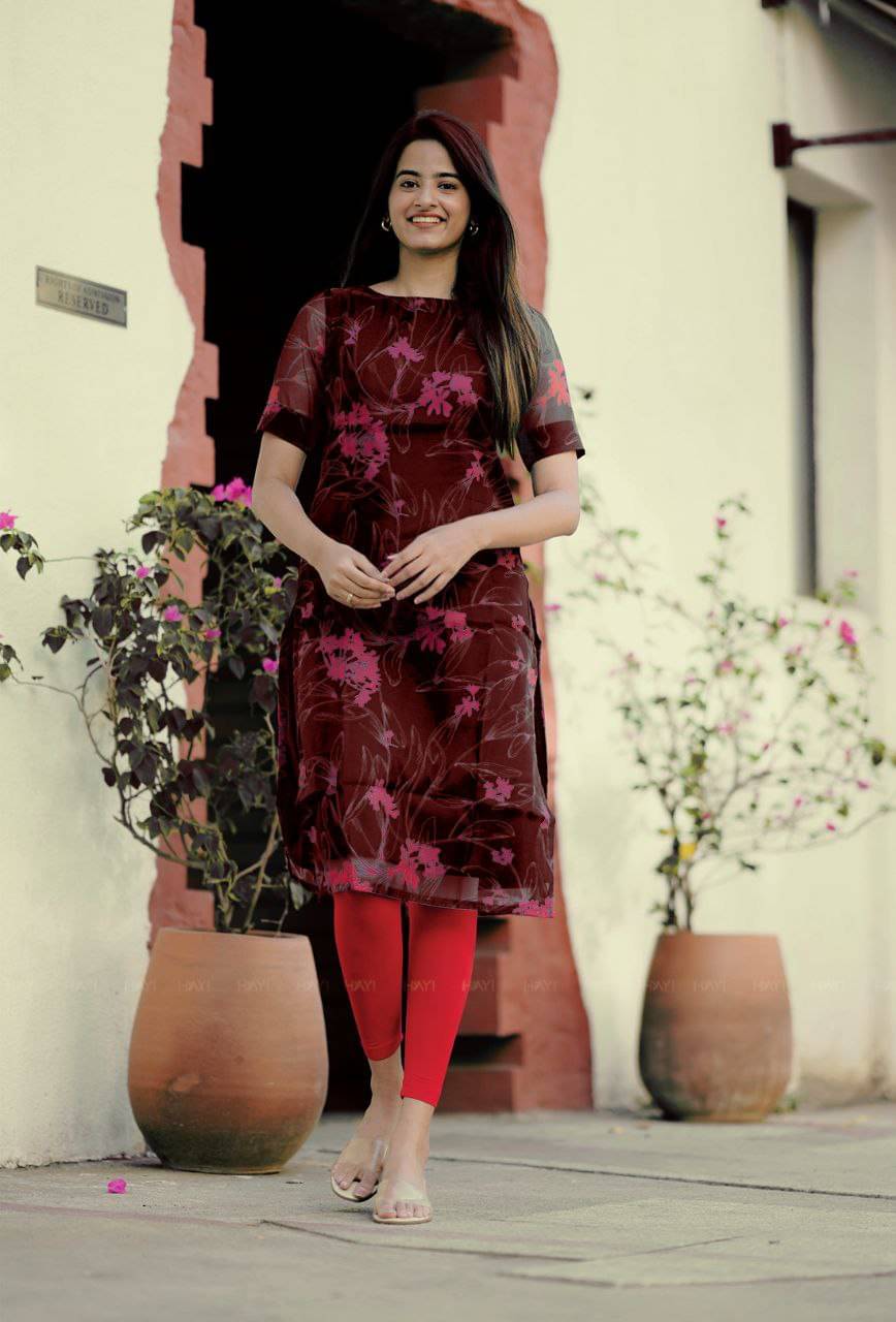 JOYBOX Women Organza Solid A-line Kurti ( Maroon ) JOYBOX Women Organza Solid A-line Kurti ( Maroon )
