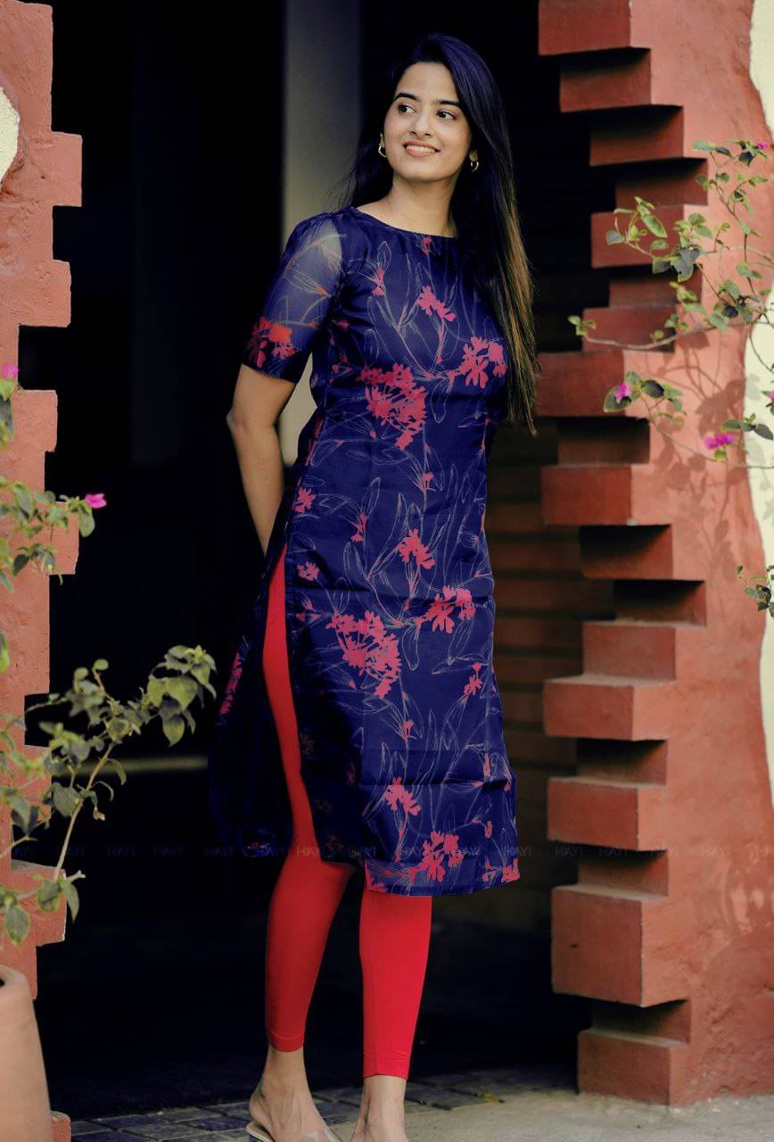     			JOYBOX Women Organza Solid A-line Kurti ( Navy Blue )