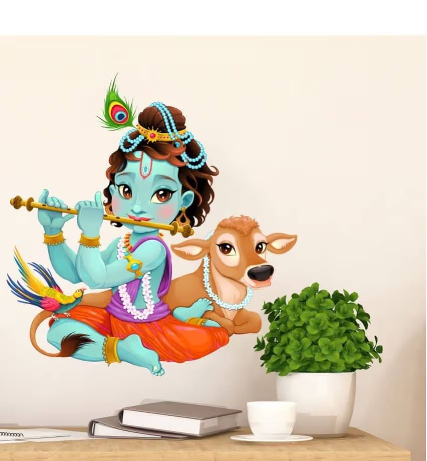     			KDArt Shree Krishna & Gau Mata Wall Sticker Self Adhesive Sticker