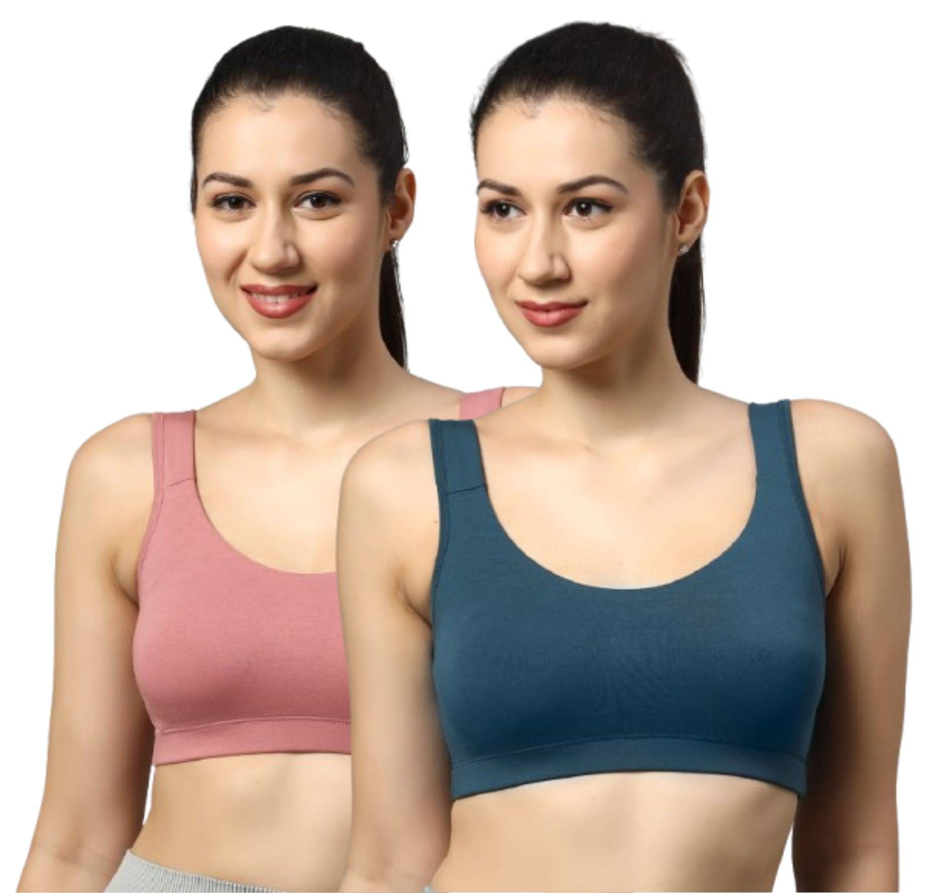     			LUXORA Pack of 2 Cotton Non Padded Sports Bra For Women ( Peach,Blue )