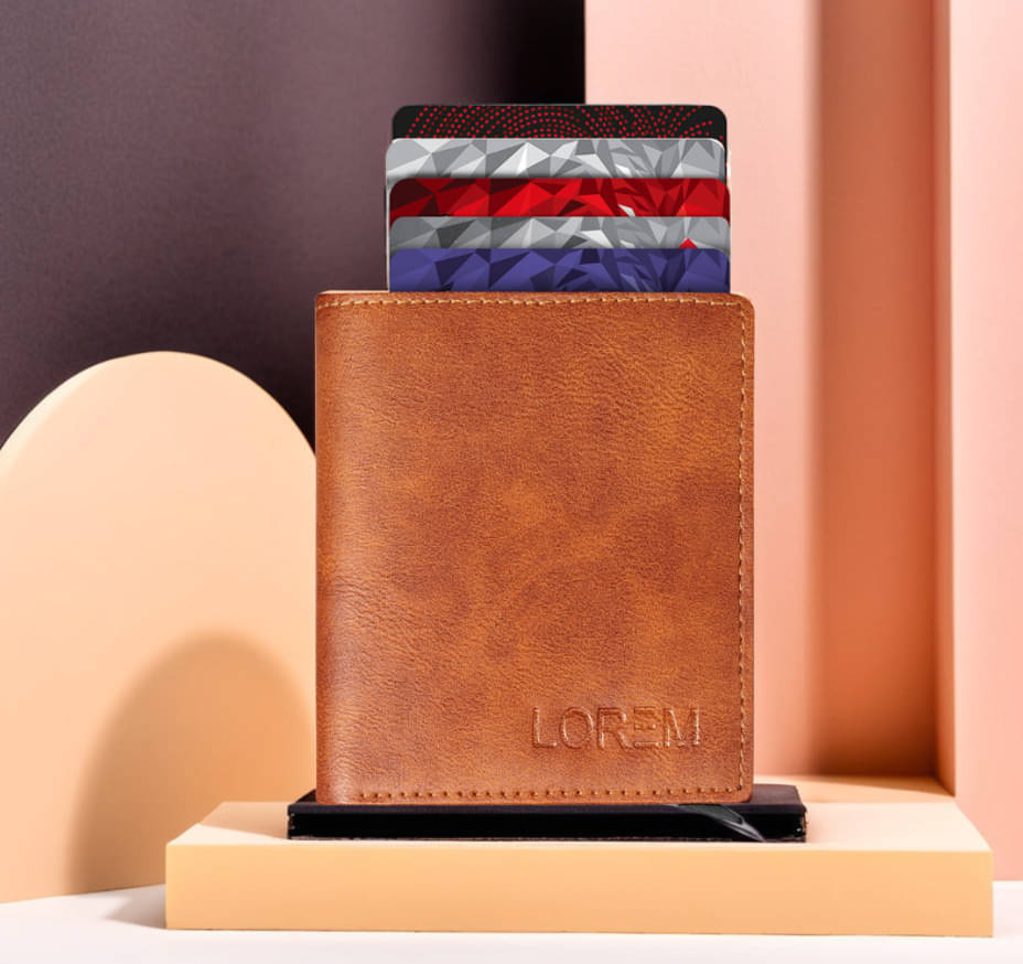     			Lorem Faux Leather Solid Men's RFID Wallet With 9 Slots For Card ( Tan , Pack of 1 )