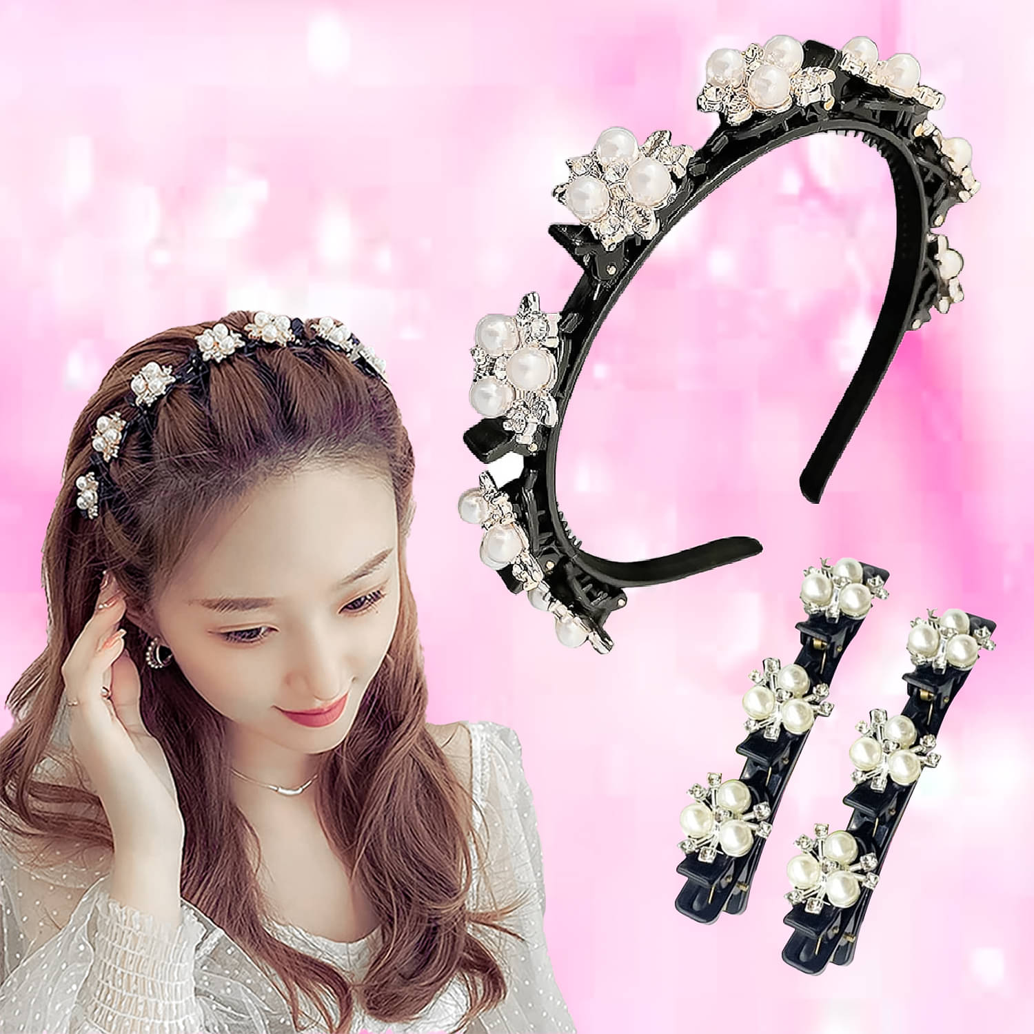 Lykaa Bangs style pin Head With Pearl Flower Alligator Clips - Pack of 3 Hair Band  (Multicolor)     			Lykaa Bangs style pin Head With Pearl Flower Alligator Clips - Pack of 3 Hair Band  (Multicolor)