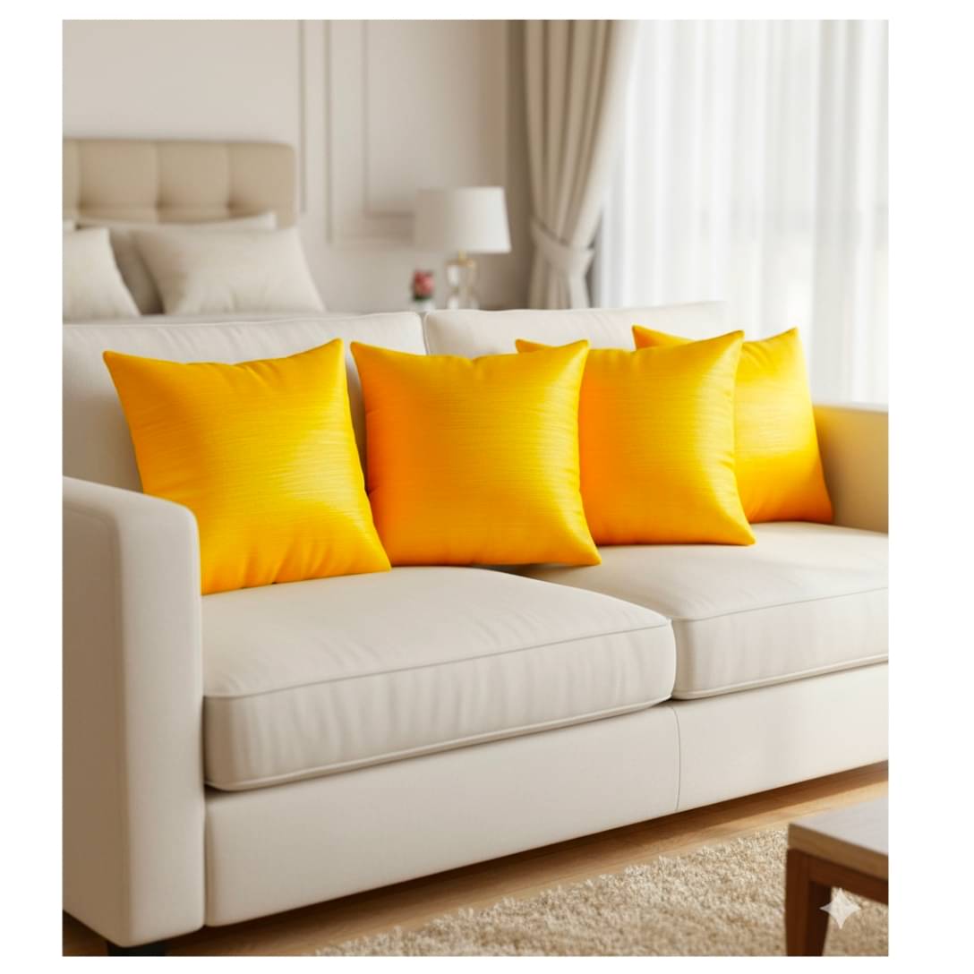    			MAHAMAYA FABRICS & FASHION Set of 5 Silk Ethnic Square Cushion Cover (40X40)cm - Yellow