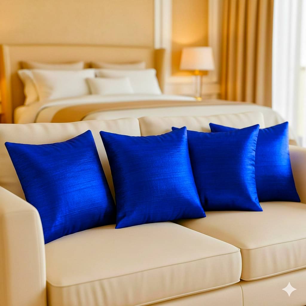 MAHAMAYA FABRICS & FASHION Set of 5 Silk Ethnic Square Cushion Cover (40X40)cm - Blue MAHAMAYA FABRICS & FASHION Set of 5 Silk Ethnic Square Cushion Cover (40X40)cm - Blue