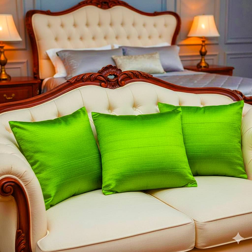     			MAHAMAYA FABRICS & FASHION Set of 5 Silk Ethnic Square Cushion Cover (40X40)cm - Green