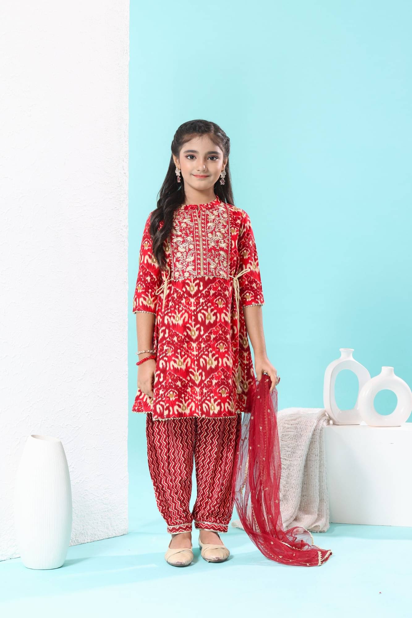     			MASTARANG Girls Rayon Kurti with Salwar ( Pack of 1 , Maroon )