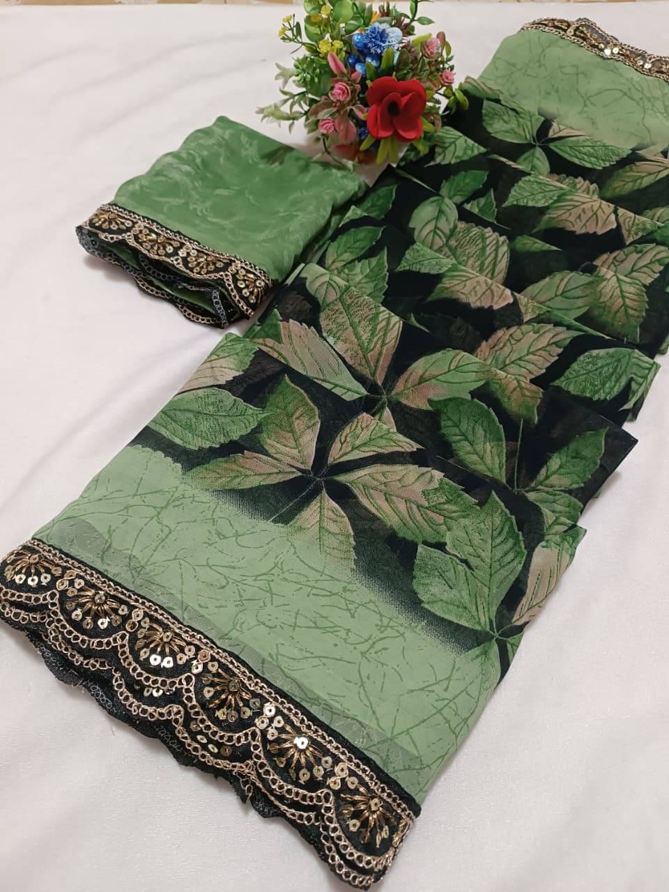 PARVANYA FASHION HUB Georgette Printed Regular Saree With Unstitched Blouse Piece ( Green ) PARVANYA FASHION HUB Georgette Printed Regular Saree With Unstitched Blouse Piece ( Green )