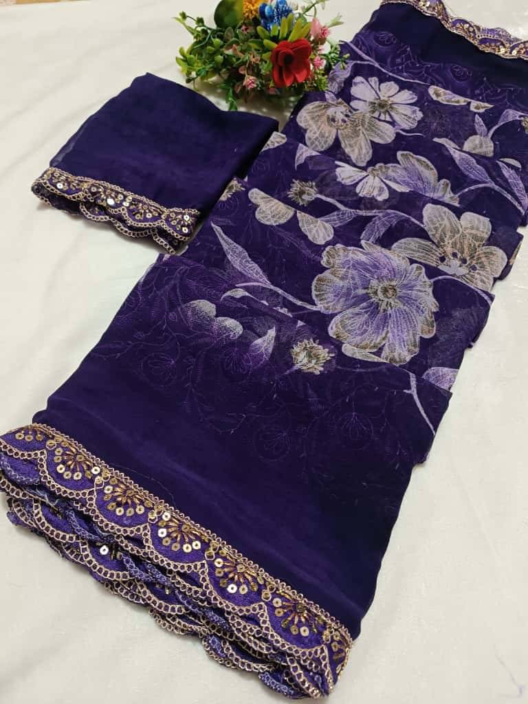 PARVANYA FASHION HUB Georgette Printed Regular Saree With Unstitched Blouse Piece ( Blue ) PARVANYA FASHION HUB Georgette Printed Regular Saree With Unstitched Blouse Piece ( Blue )