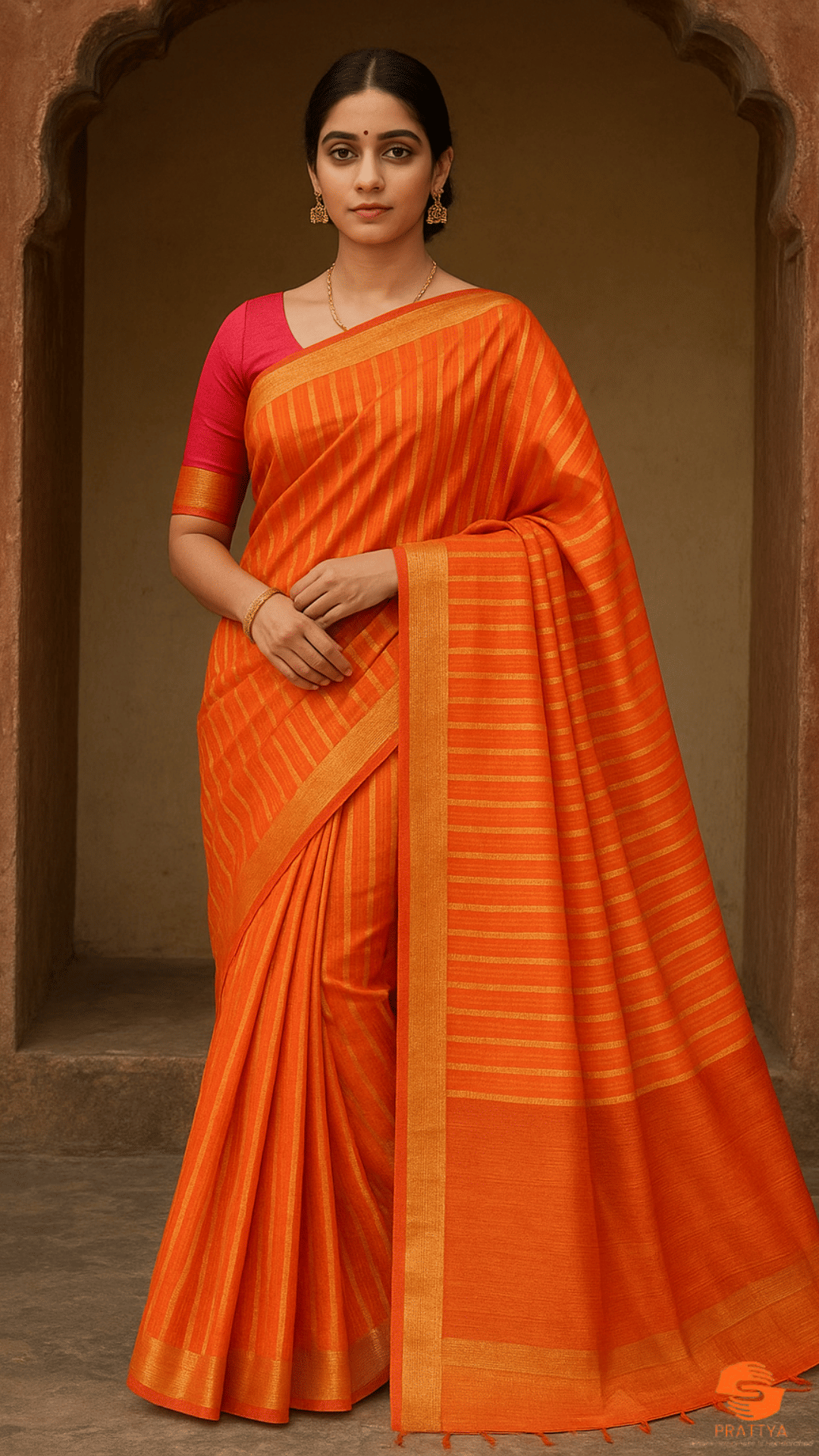 PRATTYA Silk Woven Design Bhagalpuri Saree With Unstitched Blouse Piece ( Orange ) PRATTYA Silk Woven Design Bhagalpuri Saree With Unstitched Blouse Piece ( Orange )
