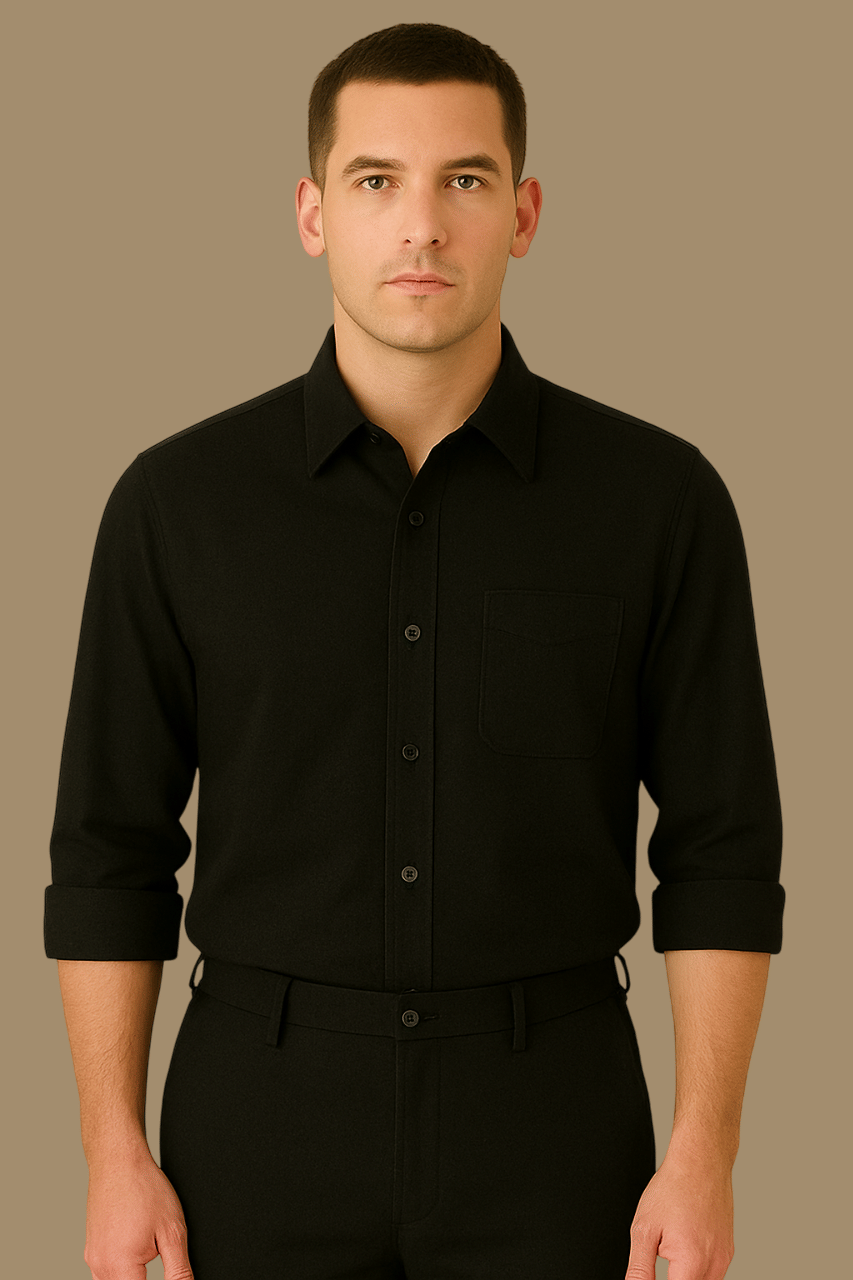 Panchvati Enterprise Cotton Blend Regular Fit Solids Full Sleeves Men's Casual Shirt - Black ( Pack of 1 ) Panchvati Enterprise Cotton Blend Regular Fit Solids Full Sleeves Men's Casual Shirt - Black ( Pack of 1 )