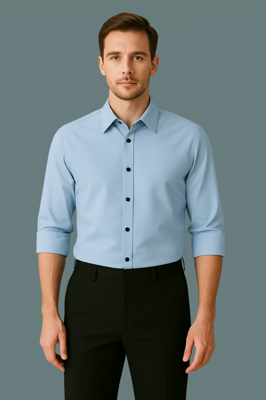 Panchvati Enterprise Cotton Blend Regular Fit Solids Full Sleeves Men's Casual Shirt - Light Blue ( Pack of 1 ) Panchvati Enterprise Cotton Blend Regular Fit Solids Full Sleeves Men's Casual Shirt - Light Blue ( Pack of 1 )