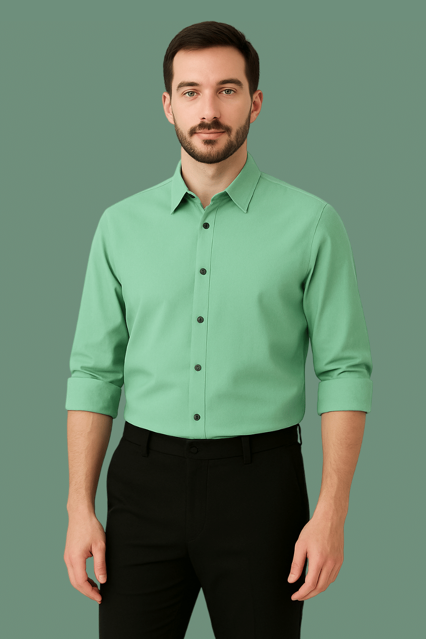 Panchvati Enterprise Cotton Blend Regular Fit Solids Full Sleeves Men's Casual Shirt - Mint Green ( Pack of 1 ) Panchvati Enterprise Cotton Blend Regular Fit Solids Full Sleeves Men's Casual Shirt - Mint Green ( Pack of 1 )