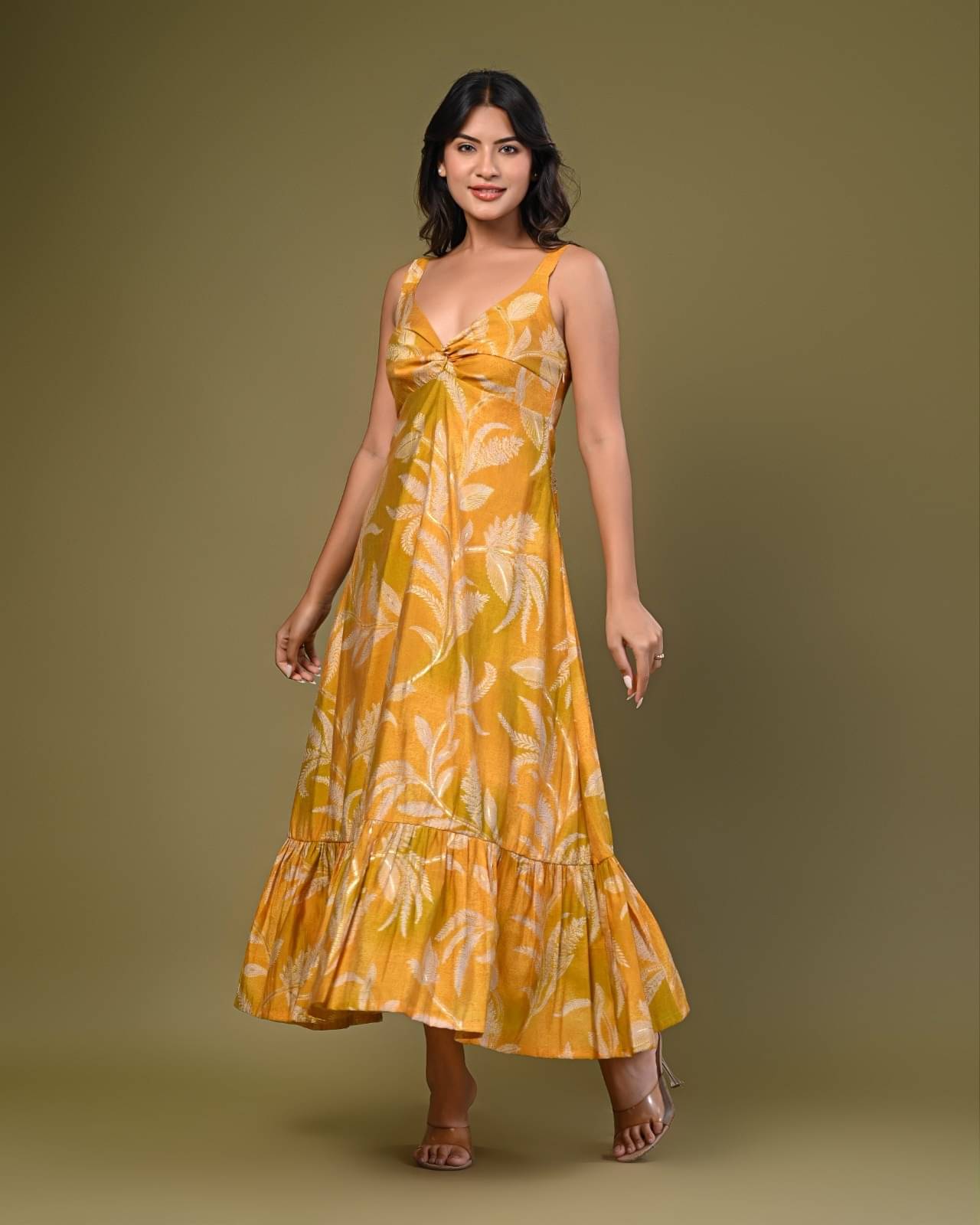 SEREN MILANO Women Cotton Printed A-line Dress ( Yellow ) SEREN MILANO Women Cotton Printed A-line Dress ( Yellow )