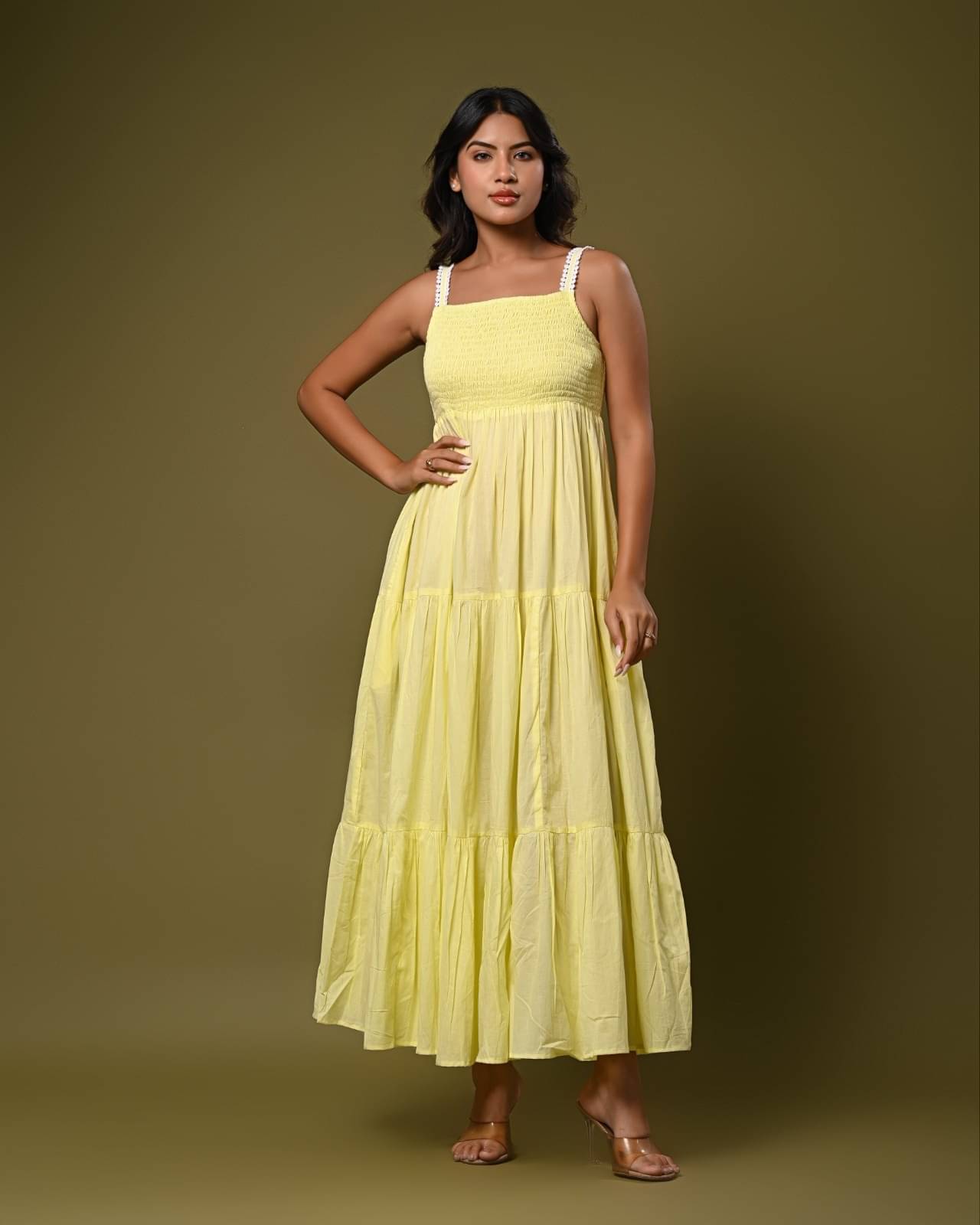 SEREN MILANO Women Cotton Solid A-line Dress ( Yellow ) SEREN MILANO Women Cotton Solid A-line Dress ( Yellow )