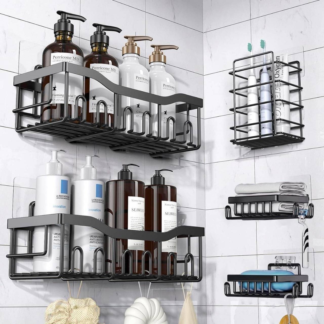     			SPIX Shower Caddy 5 Pack, 5 Hanging Shower Organizers, Stainless Steel, Rustproof, Wall Mount, Bathroom & Kitchen Storage