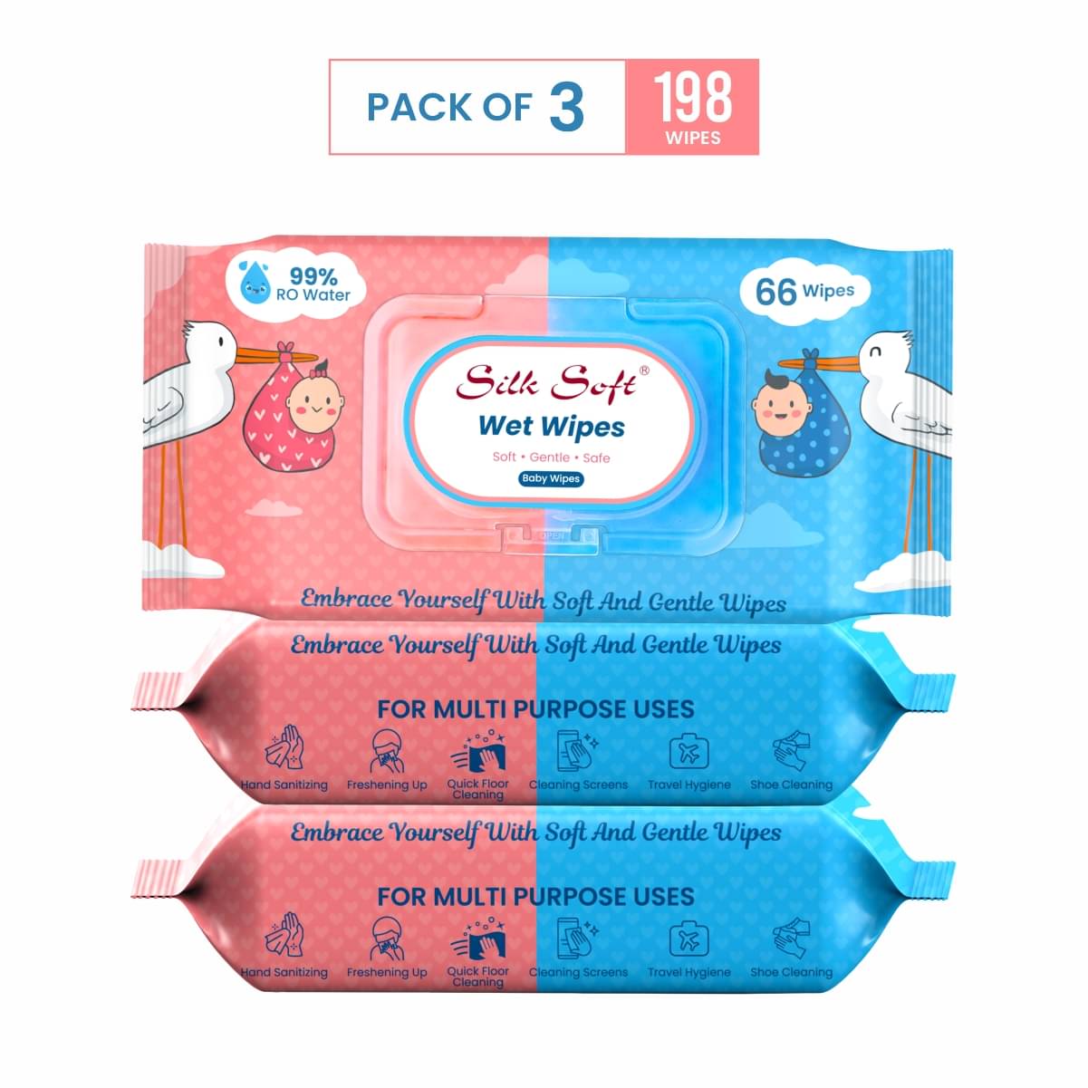     			Silk Soft Non Scented Wet wipes For Babies ( Pack of 3 )
