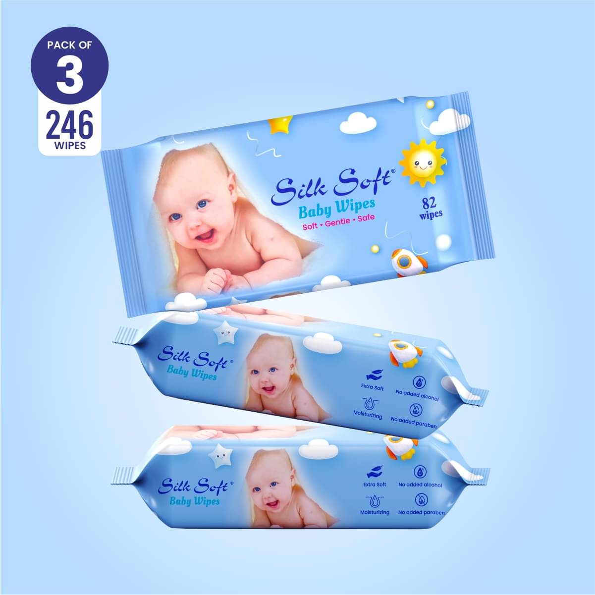     			Silk Soft Non Scented Wet wipes For Babies ( Pack of 3 )