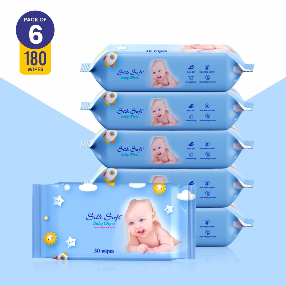     			Silk Soft Non Scented Wet wipes For Babies ( Pack of 6 )