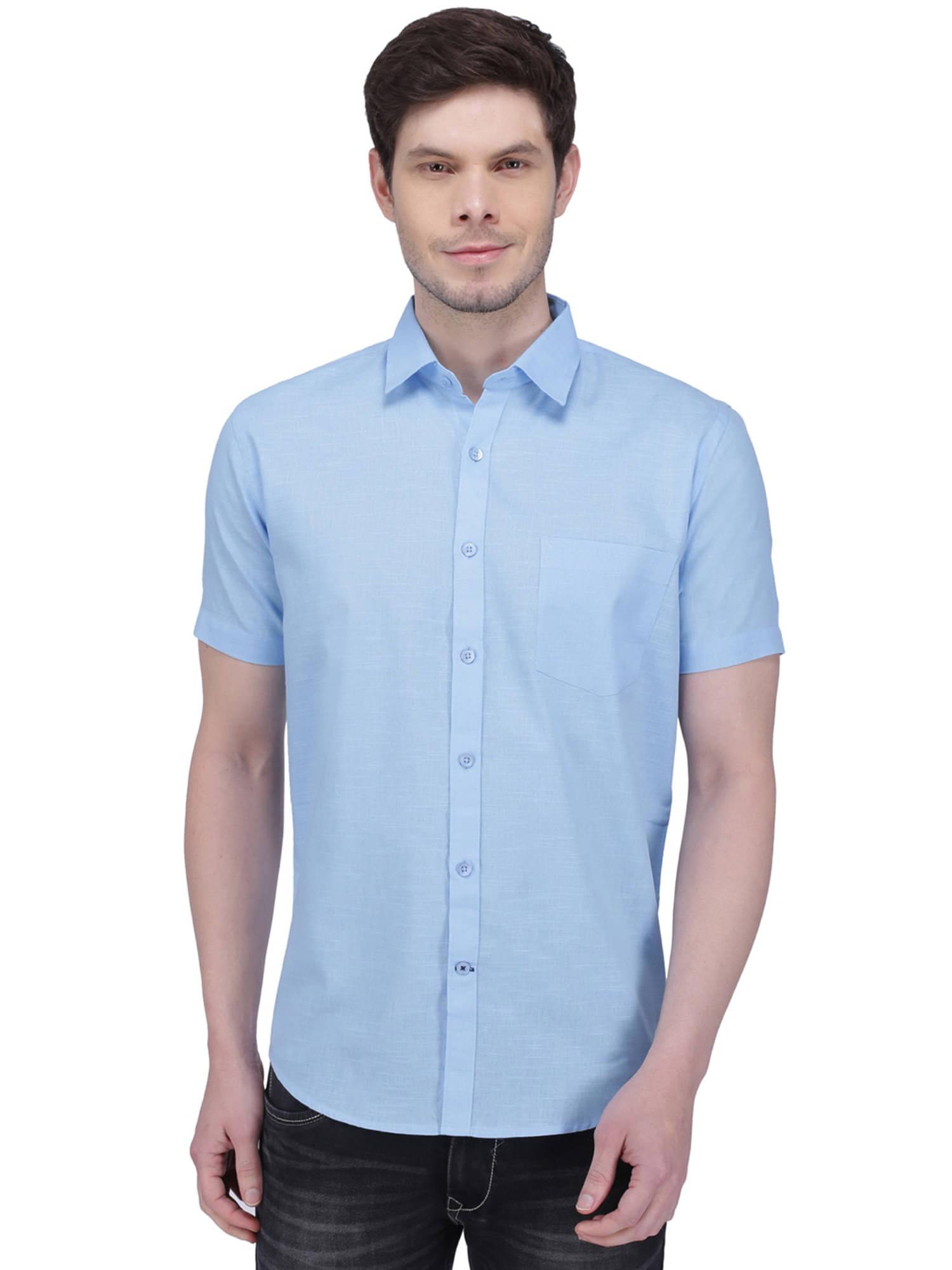 Southbay Linen Regular Fit Half Sleeves Men's Formal Shirt - Light Blue ( Pack of 1 )     			Southbay Linen Regular Fit Half Sleeves Men's Formal Shirt - Light Blue ( Pack of 1 )