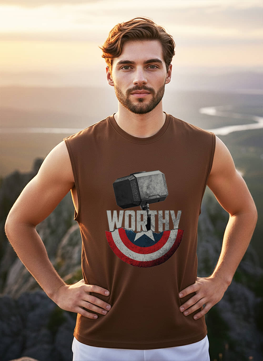 VIOUR Men Cotton Relaxed Fit Printed T-Shirt ( Brown )