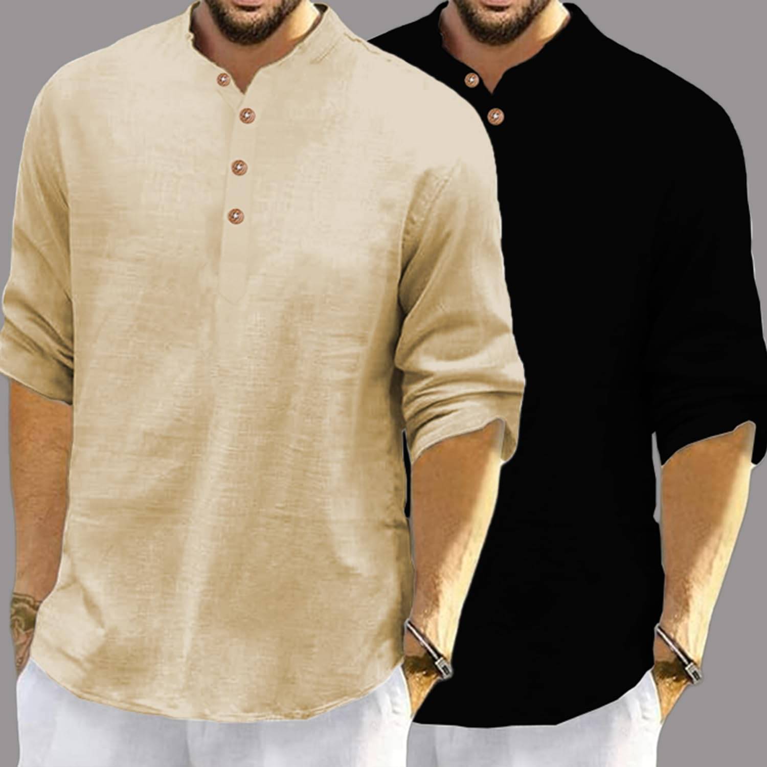 Vashuqi Beige Cotton Blend Men's Shirt Style Kurta ( Pack of 2 ) Vashuqi Beige Cotton Blend Men's Shirt Style Kurta ( Pack of 2 )