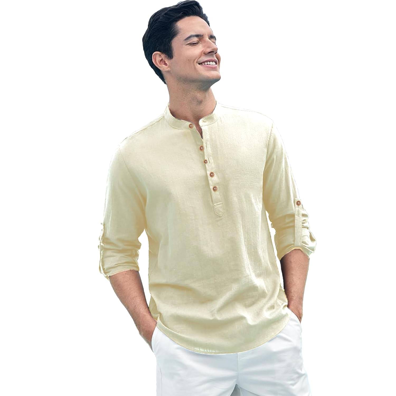 Vashuqi Beige Cotton Blend Men's Shirt Style Kurta ( Pack of 1 ) Vashuqi Beige Cotton Blend Men's Shirt Style Kurta ( Pack of 1 )