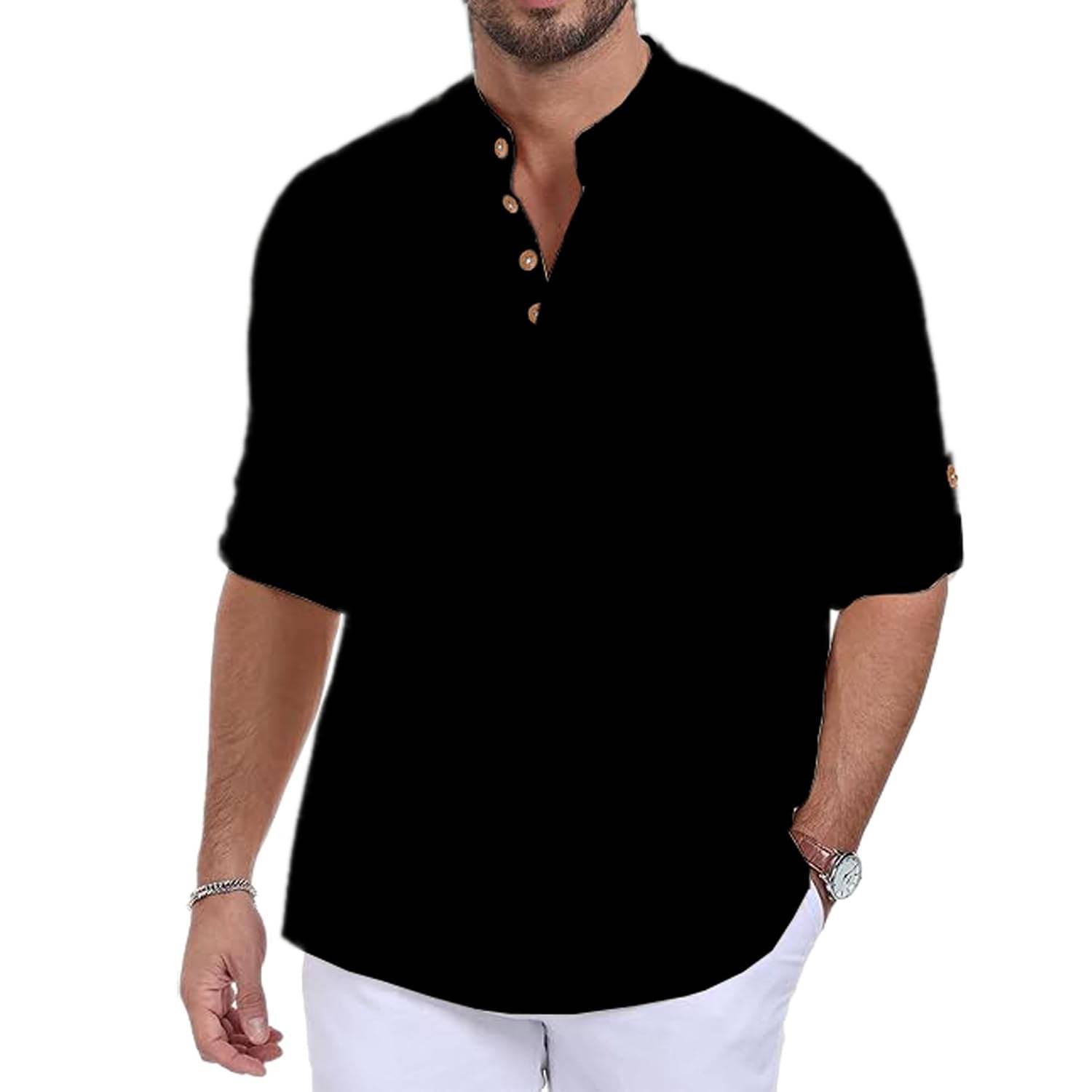 Vashuqi Black Cotton Blend Men's Shirt Style Kurta ( Pack of 1 )     			Vashuqi Black Cotton Blend Men's Shirt Style Kurta ( Pack of 1 )