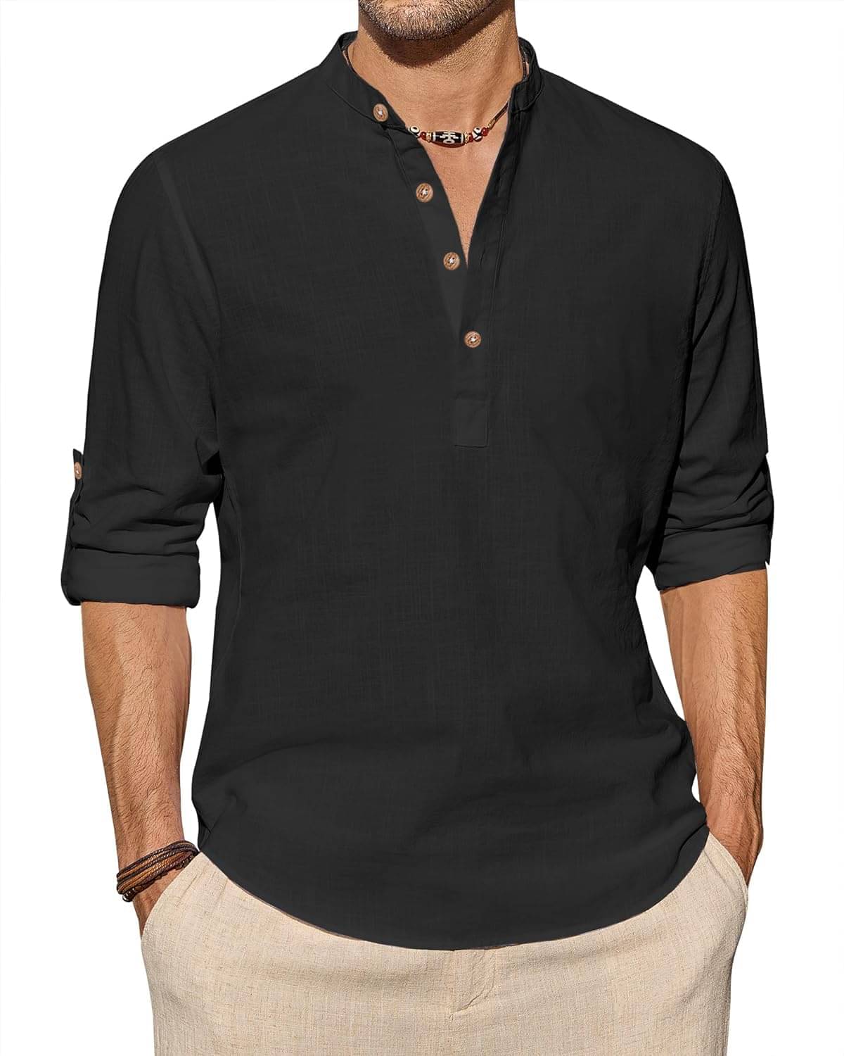Vashuqi Black Cotton Blend Men's Shirt Style Kurta ( Pack of 1 ) Vashuqi Black Cotton Blend Men's Shirt Style Kurta ( Pack of 1 )