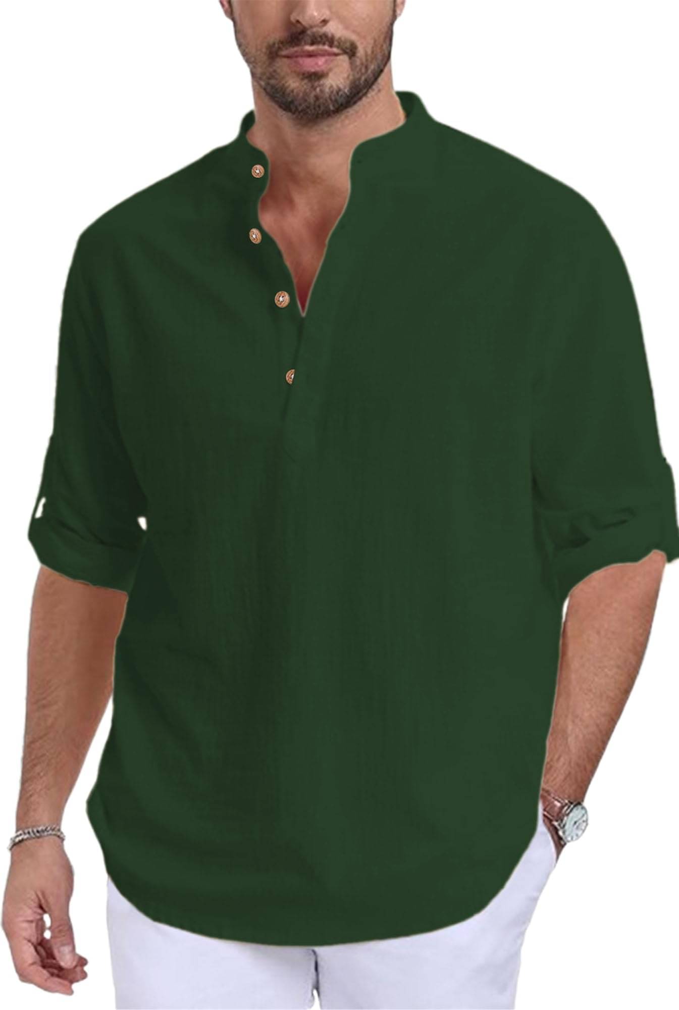 Vashuqi Green Cotton Blend Men's Shirt Style Kurta ( Pack of 1 ) Vashuqi Green Cotton Blend Men's Shirt Style Kurta ( Pack of 1 )