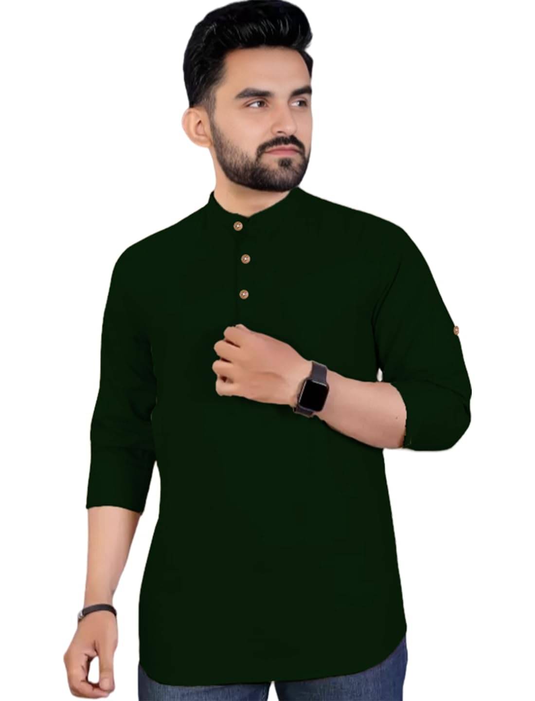     			Vashuqi Green Cotton Blend Men's Shirt Style Kurta ( Pack of 1 )
