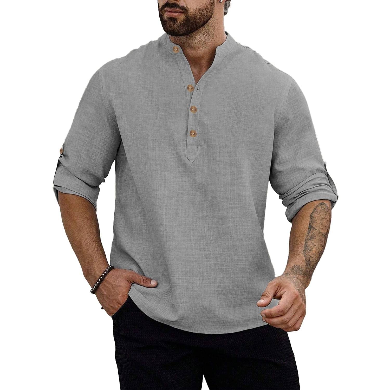 Vashuqi Grey Cotton Blend Men's Shirt Style Kurta ( Pack of 1 )     			Vashuqi Grey Cotton Blend Men's Shirt Style Kurta ( Pack of 1 )