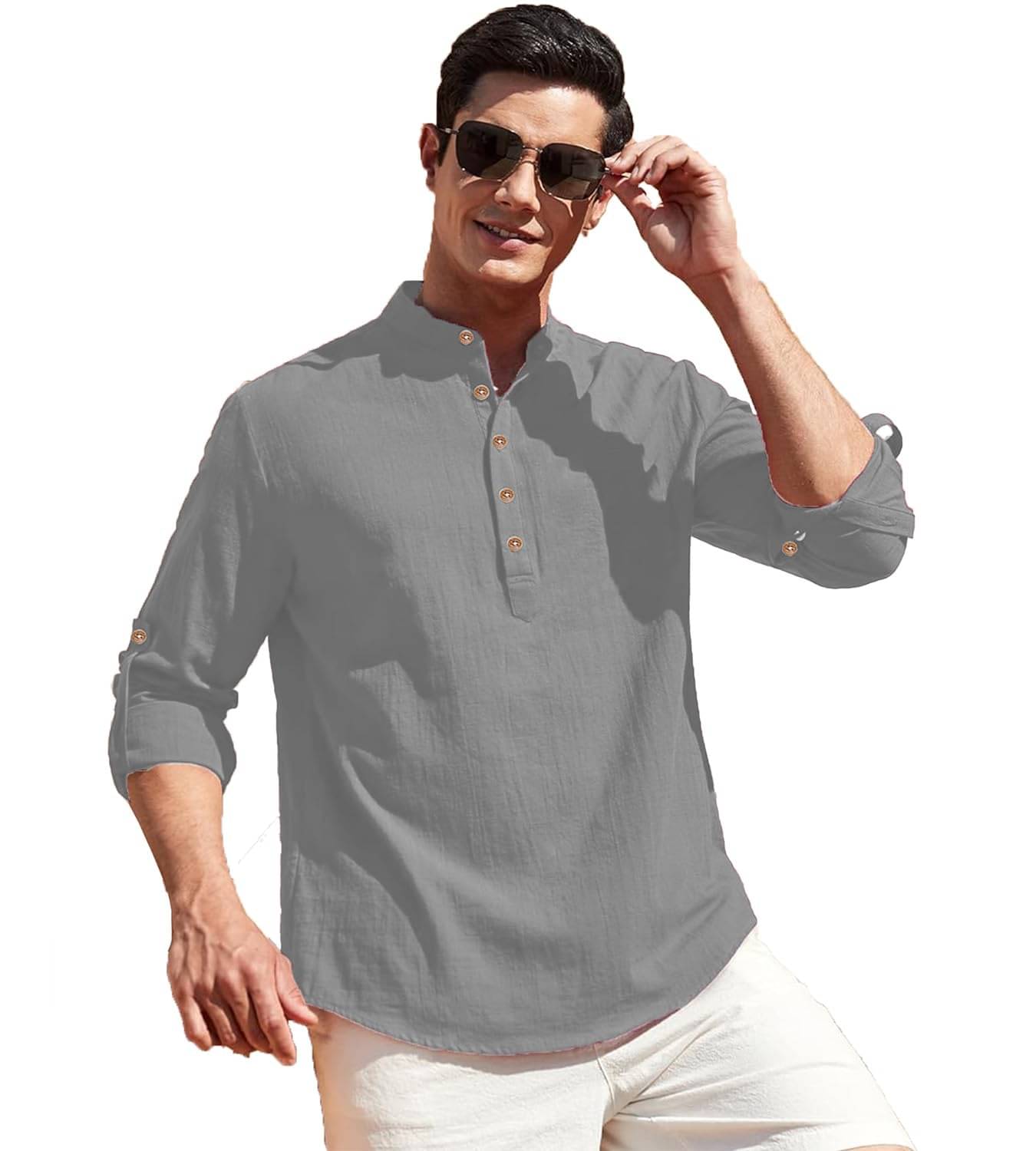 Vashuqi Grey Cotton Blend Men's Shirt Style Kurta ( Pack of 1 ) Vashuqi Grey Cotton Blend Men's Shirt Style Kurta ( Pack of 1 )