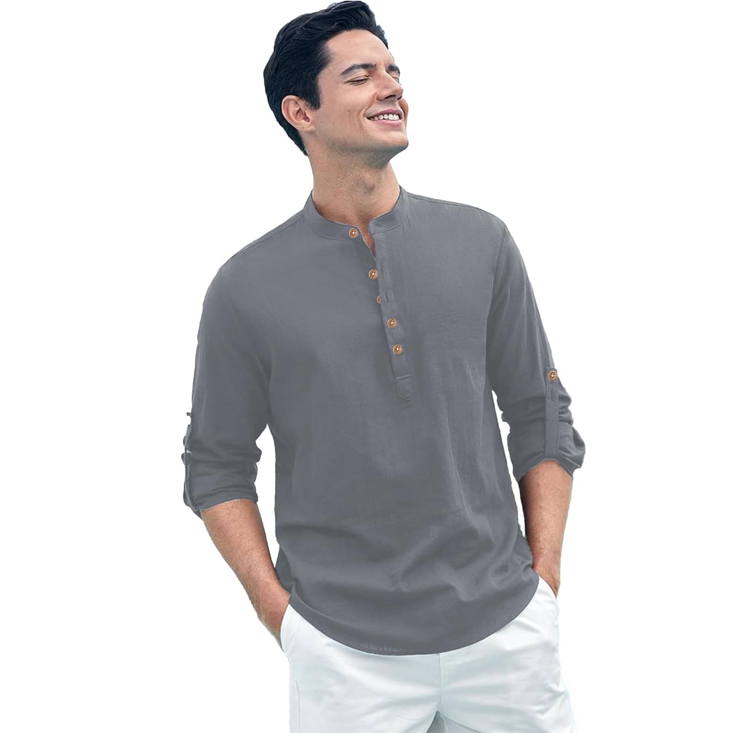 Vashuqi Grey Cotton Blend Men's Shirt Style Kurta ( Pack of 1 )     			Vashuqi Grey Cotton Blend Men's Shirt Style Kurta ( Pack of 1 )