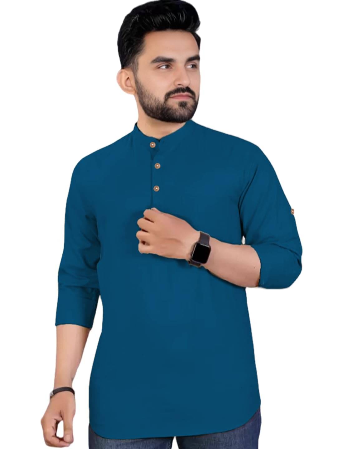 Vashuqi Indigo Cotton Blend Men's Shirt Style Kurta ( Pack of 1 ) Vashuqi Indigo Cotton Blend Men's Shirt Style Kurta ( Pack of 1 )