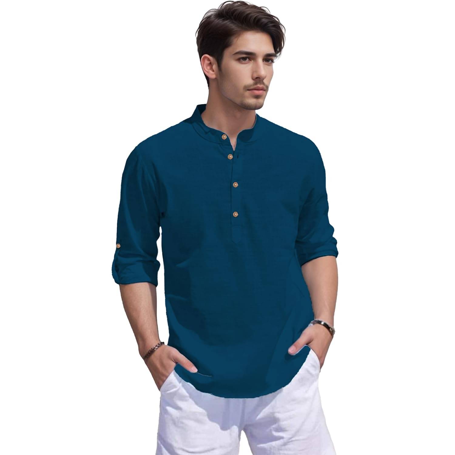     			Vashuqi Indigo Cotton Blend Men's Shirt Style Kurta ( Pack of 1 )